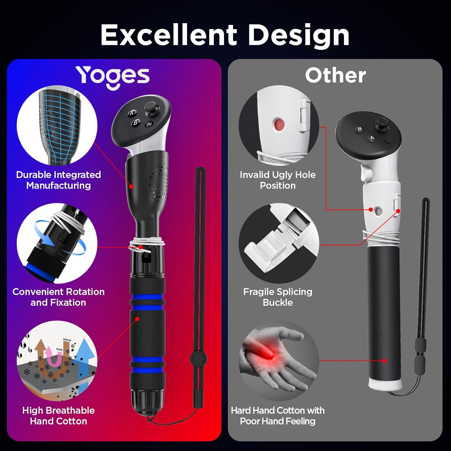 YOGES Gorilla Tag Long Arms Compatible with Meta Quest 3S/ Quest 3/ Oculus Quest 2/ Quest Pro/Rift S Controller, Beat Saber Handle Attachments VR Sticks Dual Extensions Grips for Playing VR Games - Image 7
