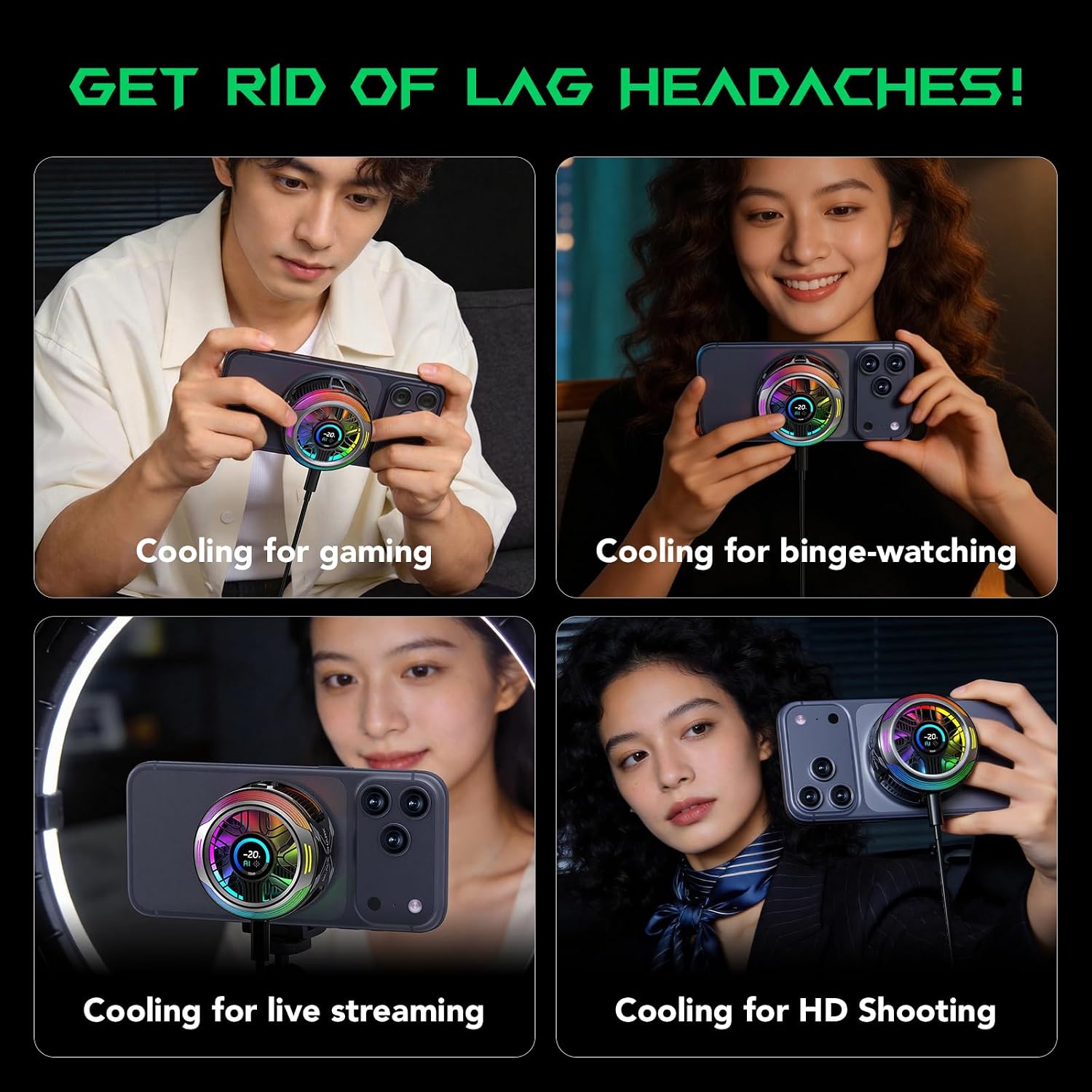Black Shark Magnetic Phone Cooler 6 Pro – Smart Display, Magnetic Ring Plate, Addressable RGB LEDs, App-Controlled Cooling Fan for iPhone MagSafe, Android & iPad – Gaming, Streaming & Photography - Image 7