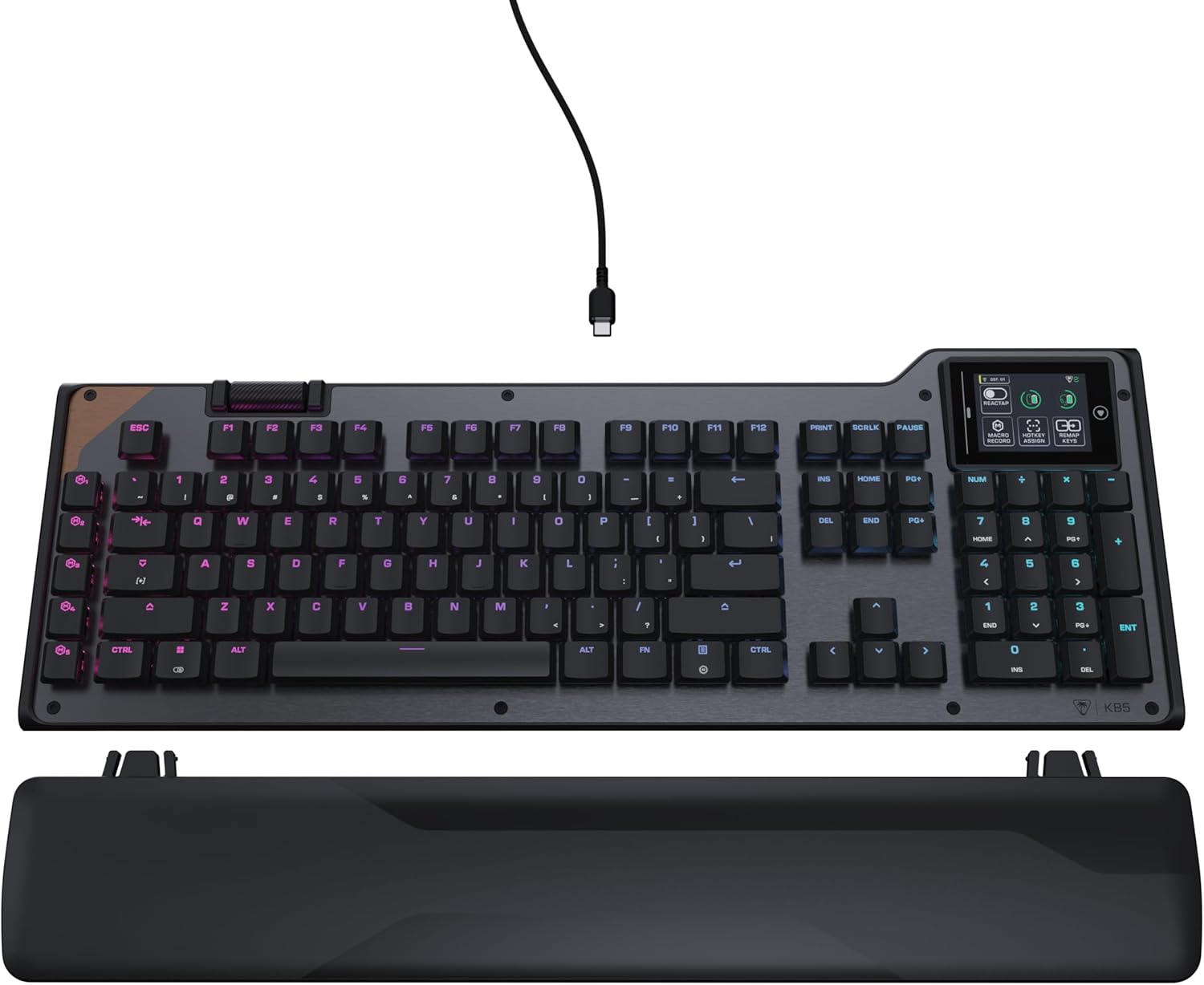 Turtle Beach Command Series KB5 Full-Sized Mechanical Gaming Keyboard with 2.4” Touchscreen, Titan Low-Profile Switches, 8K Polling, RGB Lighting, Double Shot PBT Keycaps