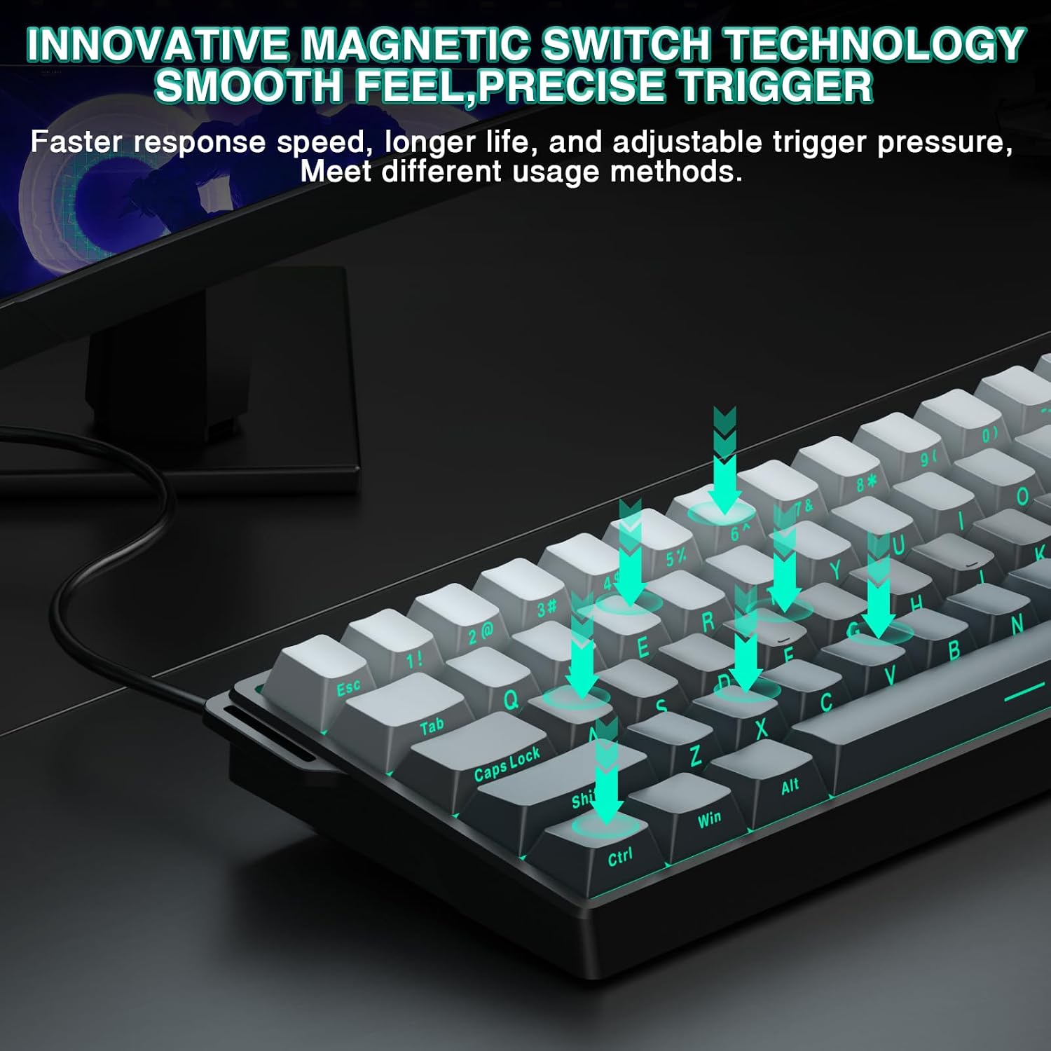 Aula WIN60 HE - 60% Mechanical Gaming Keyboard Wired, Hall Effect Magnetic Switch Hot Swappable,8000 Hz Polling Rate, RGB Keyboard 60 Percent Compact Design for PC (Gradient Gray) - Image 4