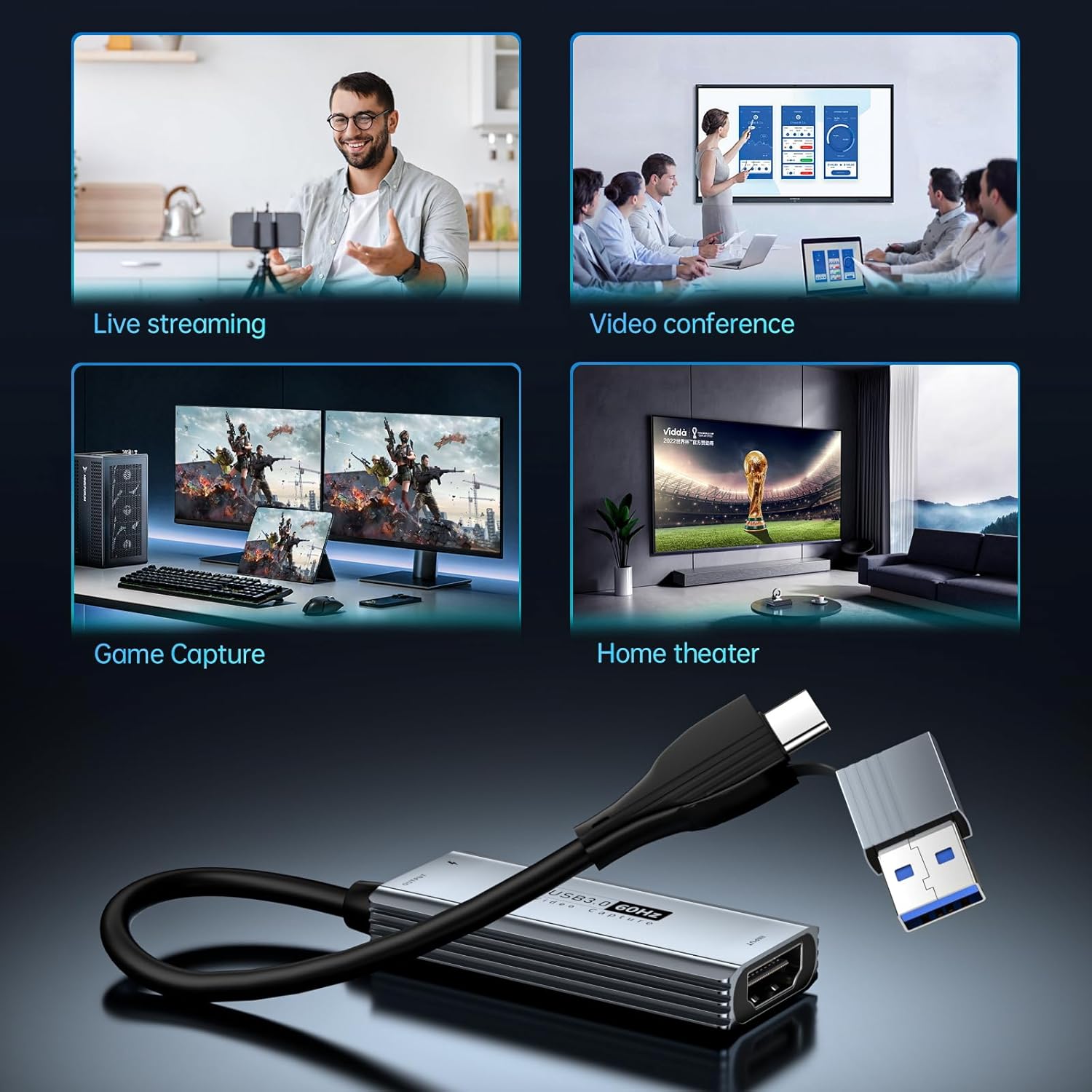 XIIXMASK USB 3.0 Video Capture Card with 100W PD - HDMI to USB/USB-C Capture Card 1440P 30fps & 1080P 60fps Video Capture Device for Streaming, Game Recording, Compatible for Quest 3, Switch, PS4/PS5 - Image 7