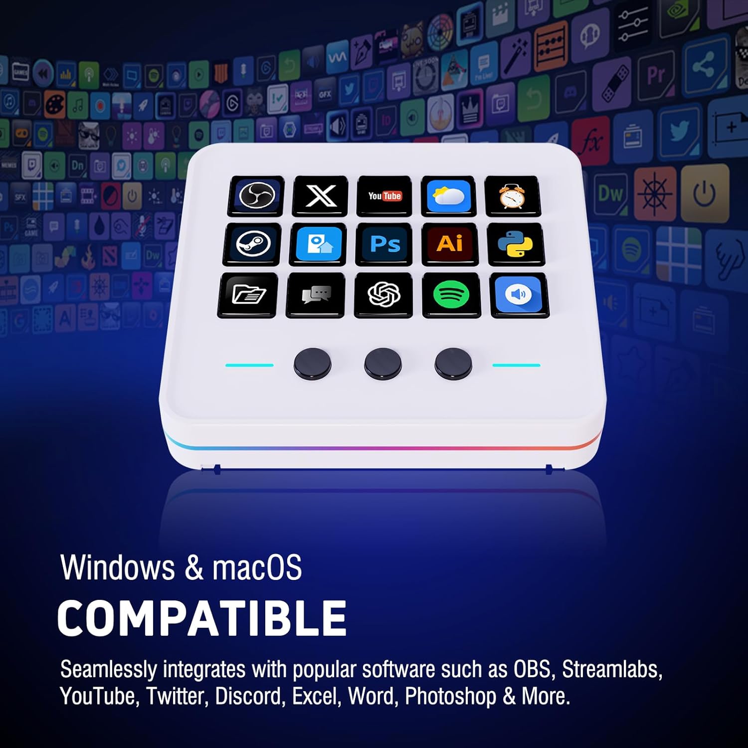 Macro Keypad, Stream Controller Deck Gaming Streaming Shortcut Keyboard, 18 Programmable Keys Customizable Visual AI Pad USB Soundboard for OBS, YouTube, Desk Office Setup, Laptop, PC, Mac - Image 7