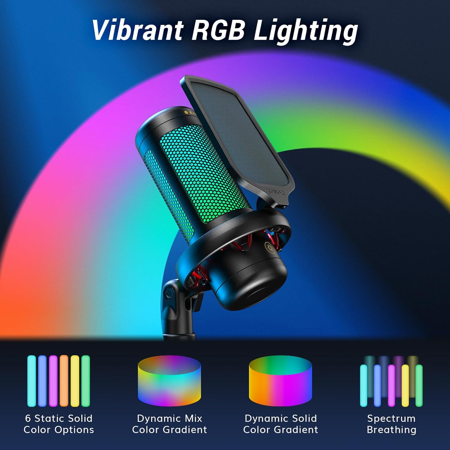 TONOR Gaming Microphone Set with Boom Arm, Vocal Condenser Microphone for PC with Stand, USB Mic with controllable RGB Light, One Tap Mute, Volume Control, for Discord, Twitch Streaming, TC310+ - Image 3