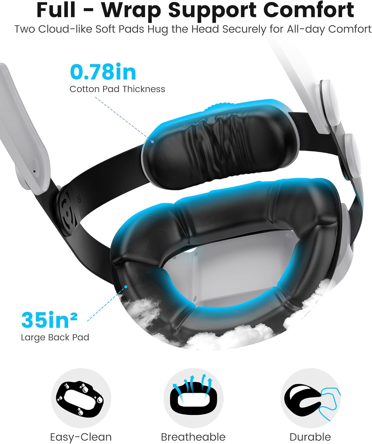 Kawaye for Meta Quest 3S/Quest 2/Quest 3 Head Strap, Double Knobs Adjustable Elite Strap Replacement,VR Headset Strap with Two Large Support Pad Enhanced Support, Reduce Pressure - Image 2