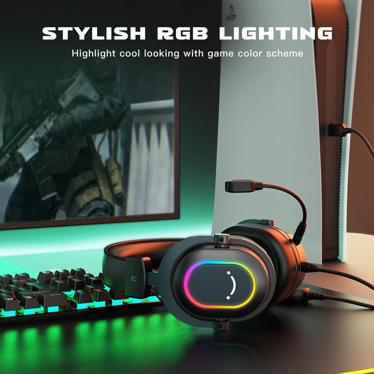 FIFINE Gaming Headset for PC-Wired Headphones with Microphone-7.1 Surround Sound Computer USB Headset for Laptop, Streaming Headphones on PS4/PS5, with EQ Mode, RGB, Soft Ear Pads - AmpliGame H6 - Image 5