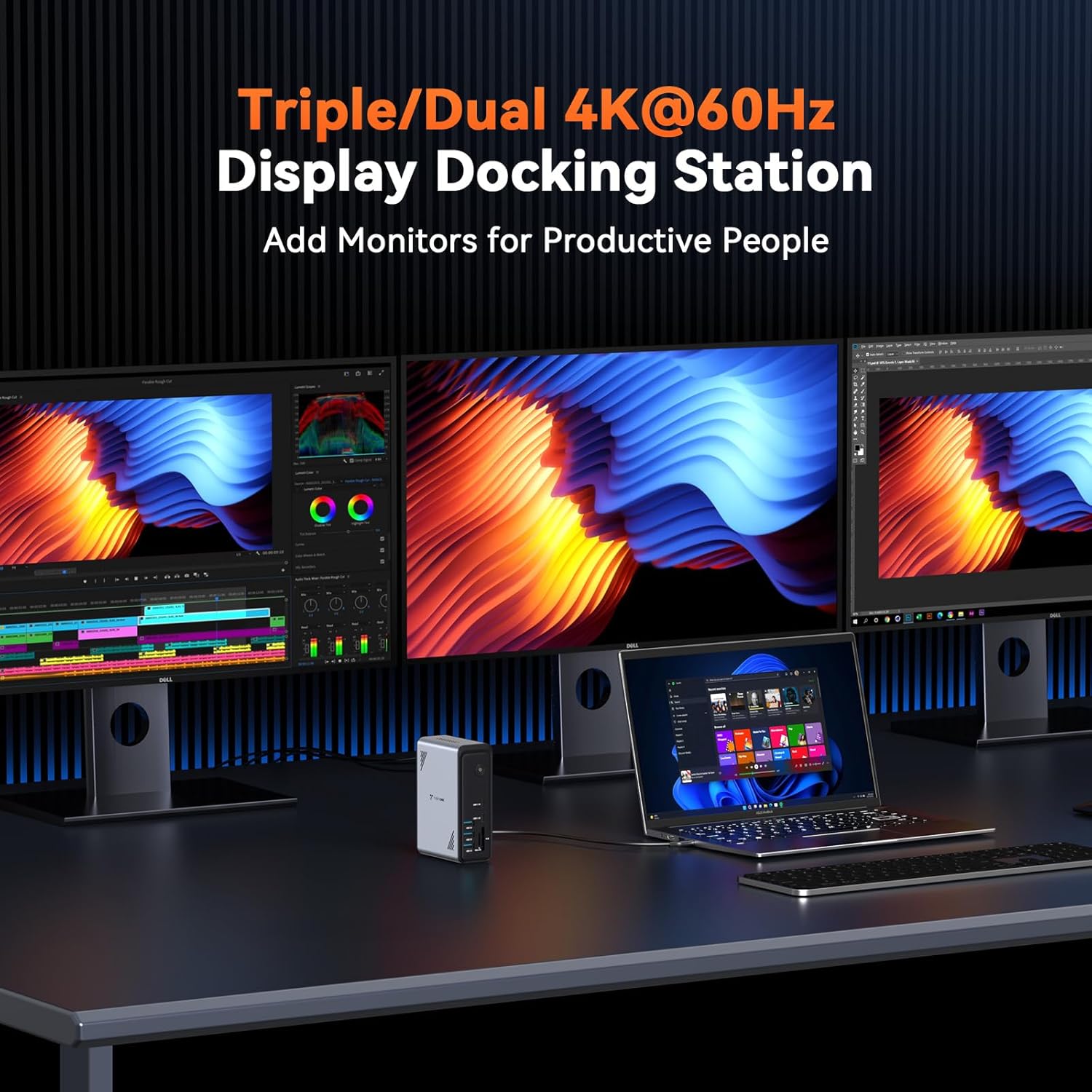 TobenONE 18 in 1 Laptop Docking Station 3 Monitors, Triple 4K Display with 3 HDMI, 9 USB Ports, Gigabit Ethernet, PD3.0, for Windows/Dell/Lenovo/HP/Thinkpad Laptops (No Power Adapter) - Image 3
