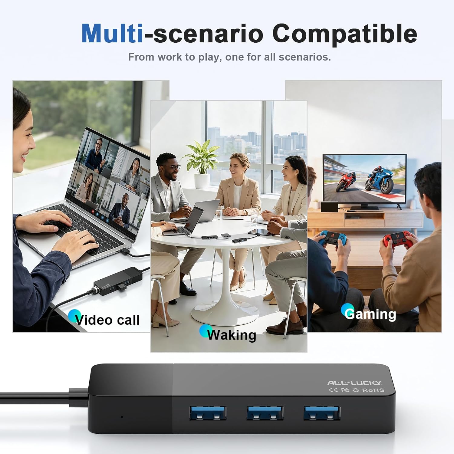 ALL-LUCKY USB Hub with Ethernet Adapter, 4-in-1 USB 3.0 Gigabit Network Hub (1000Mbps, 3×USB 3.0 + RJ45), Plug and Play for Laptop/PC/MacBook/Surface Pro/Dell XPS/HP, Windows/Mac OS/Chrome OS - Image 5