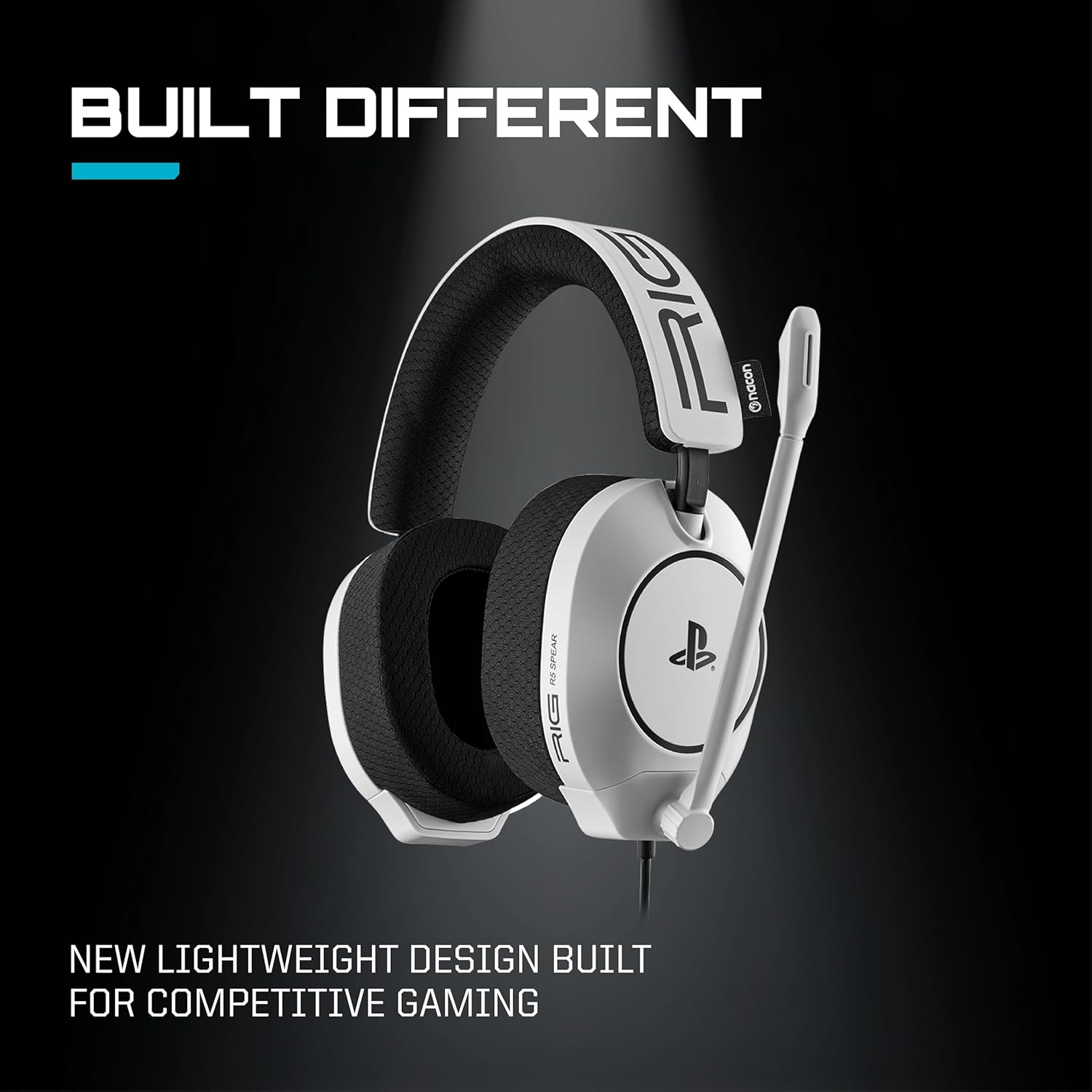 RIG R5 Spear PRO HS Wired Gaming Headset Officially Licensed for PlayStation, PS5, PS4, PC - 40mm Graphene Drivers, Tempest 3D Audio, Flip-to-Mute Mic, Memory Foam Cushions, 3.5mm -White - Image 9