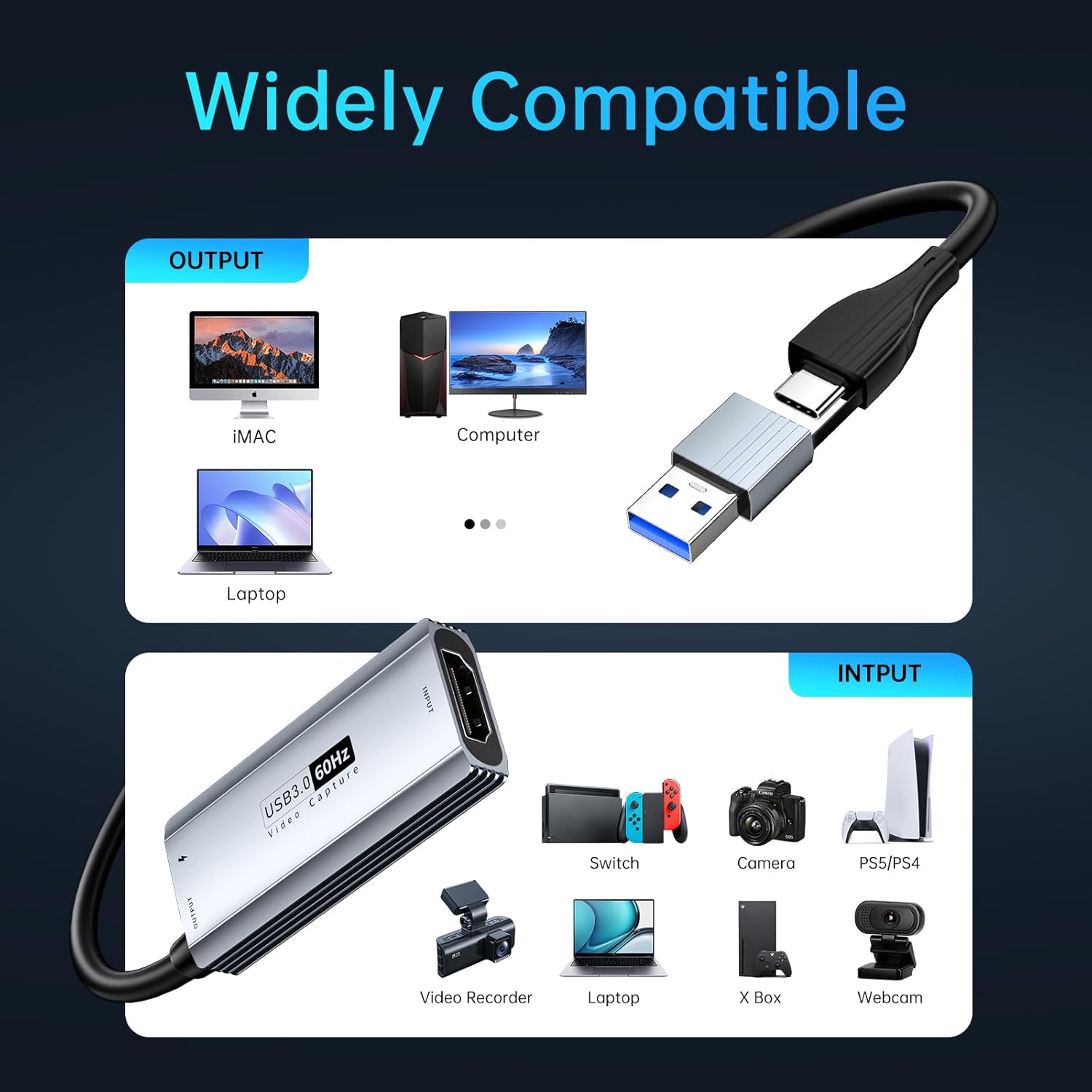 XIIXMASK USB 3.0 Video Capture Card with 100W PD - HDMI to USB/USB-C Capture Card 1440P 30fps & 1080P 60fps Video Capture Device for Streaming, Game Recording, Compatible for Quest 3, Switch, PS4/PS5 - Image 4