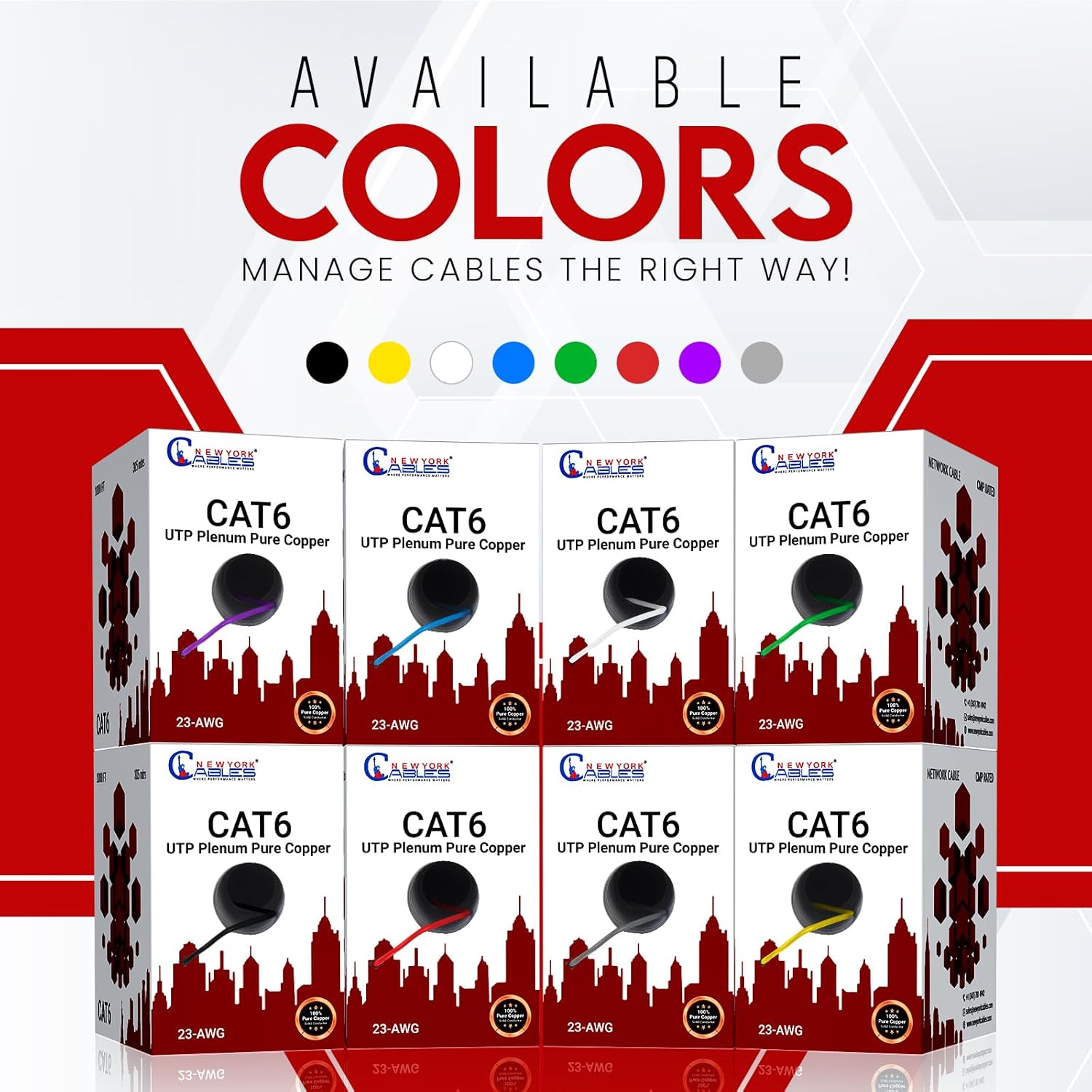 NewYork Cables CAT6 Plenum Cable 1000ft | 100% Pure Copper, UTP, 550MHz, 23AWG, 4Pair 10GB Ethernet Cable, Certified CMP-Rated Bulk Cat 6 for Networking & Gaming (1000ft, Pure Copper,White) - Image 9