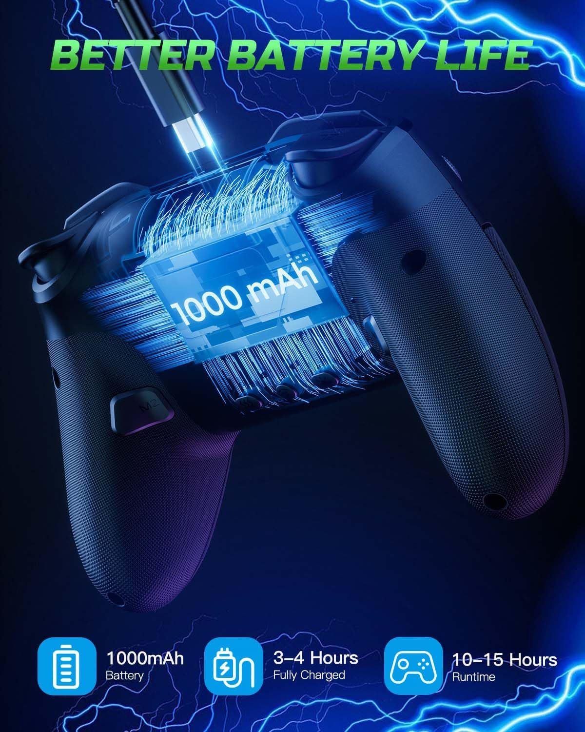 VOYEE Switch Controllers Compatible with Switch/Lite/OLED/PC Windows, 1000mAh Programmable RGB Lightning LED, Wireless Pro Controller with One Key Pairing/Wake Up/Turbo/Vibration - Image 5