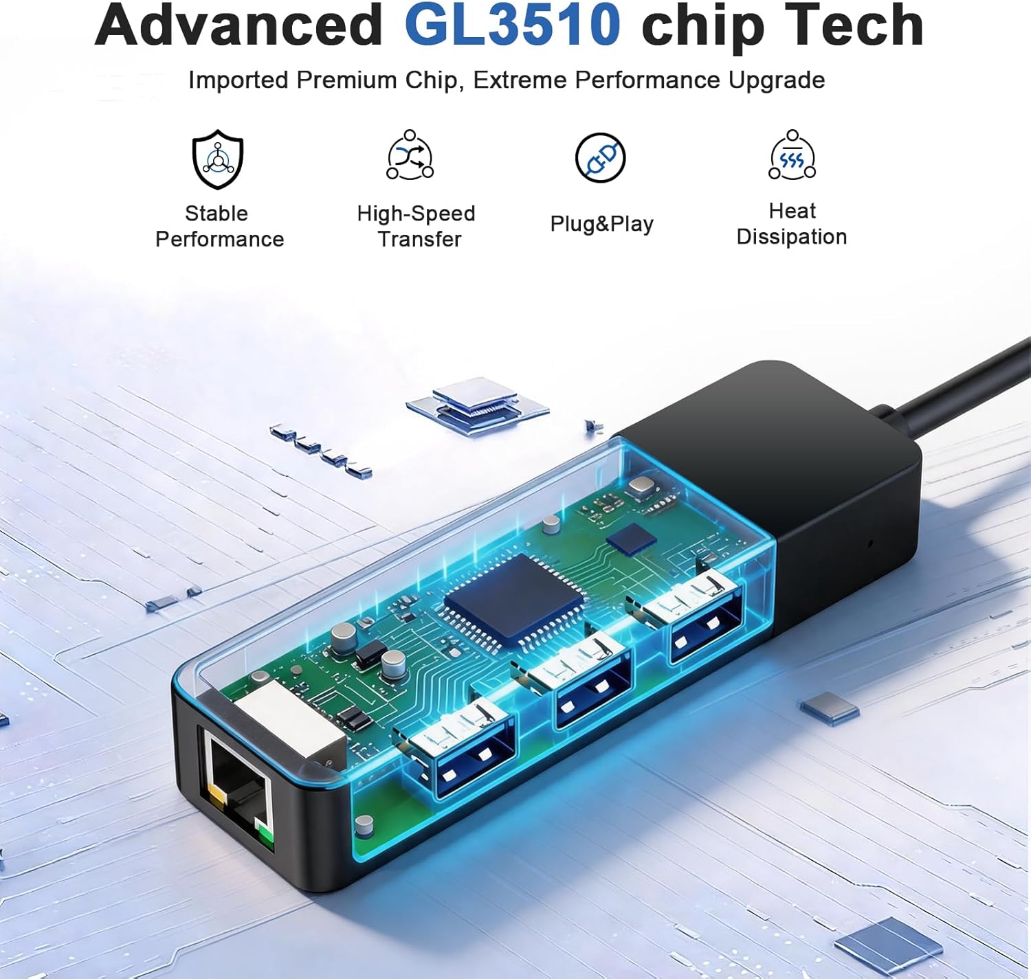 ALL-LUCKY USB Hub with Ethernet Adapter, 4-in-1 USB 3.0 Gigabit Network Hub (1000Mbps, 3×USB 3.0 + RJ45), Plug and Play for Laptop/PC/MacBook/Surface Pro/Dell XPS/HP, Windows/Mac OS/Chrome OS - Image 8