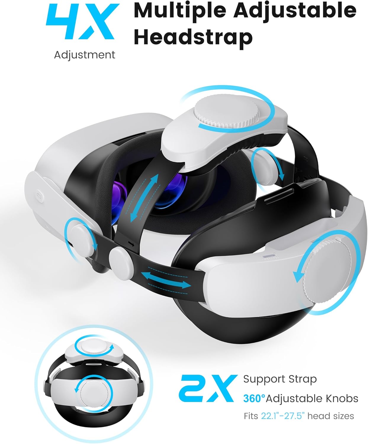 Kawaye for Meta Quest 3S/Quest 2/Quest 3 Head Strap, Double Knobs Adjustable Elite Strap Replacement,VR Headset Strap with Two Large Support Pad Enhanced Support, Reduce Pressure - Image 4