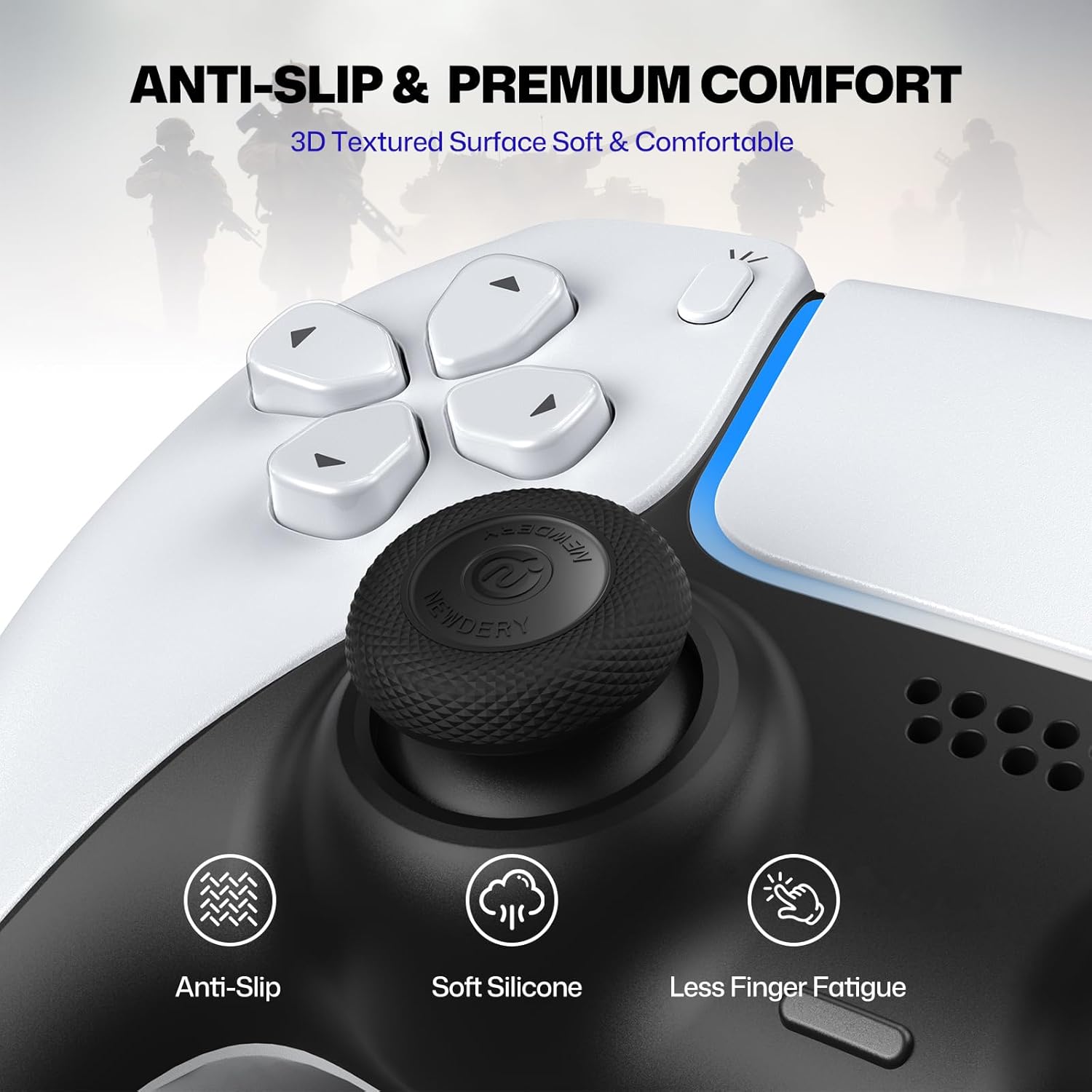 NEWDERY Thumb Grips for PS4/PS5 Controller, 3 Height Options (Low/Mid/High) for Precision & Control, Anti-Slip Silicone Joystick Caps for PlayStation 5/4 Controller, Switch 2 Pro Controller, 12-Pack - Image 3