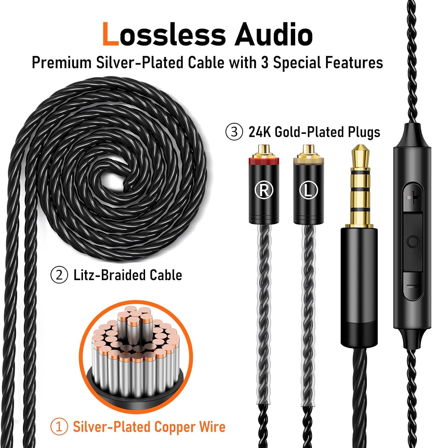 Vibes 202M Wired Earbuds - HiFi in Ear Monitor Headphones - Noise Isolating Ear Buds w/ Mic - Clear Sound, Deep Bass & Comfort-Fit Gaming Earphones - MMCX to 3.5mm & Silver Plated Cord, Carrying Case - Image 4