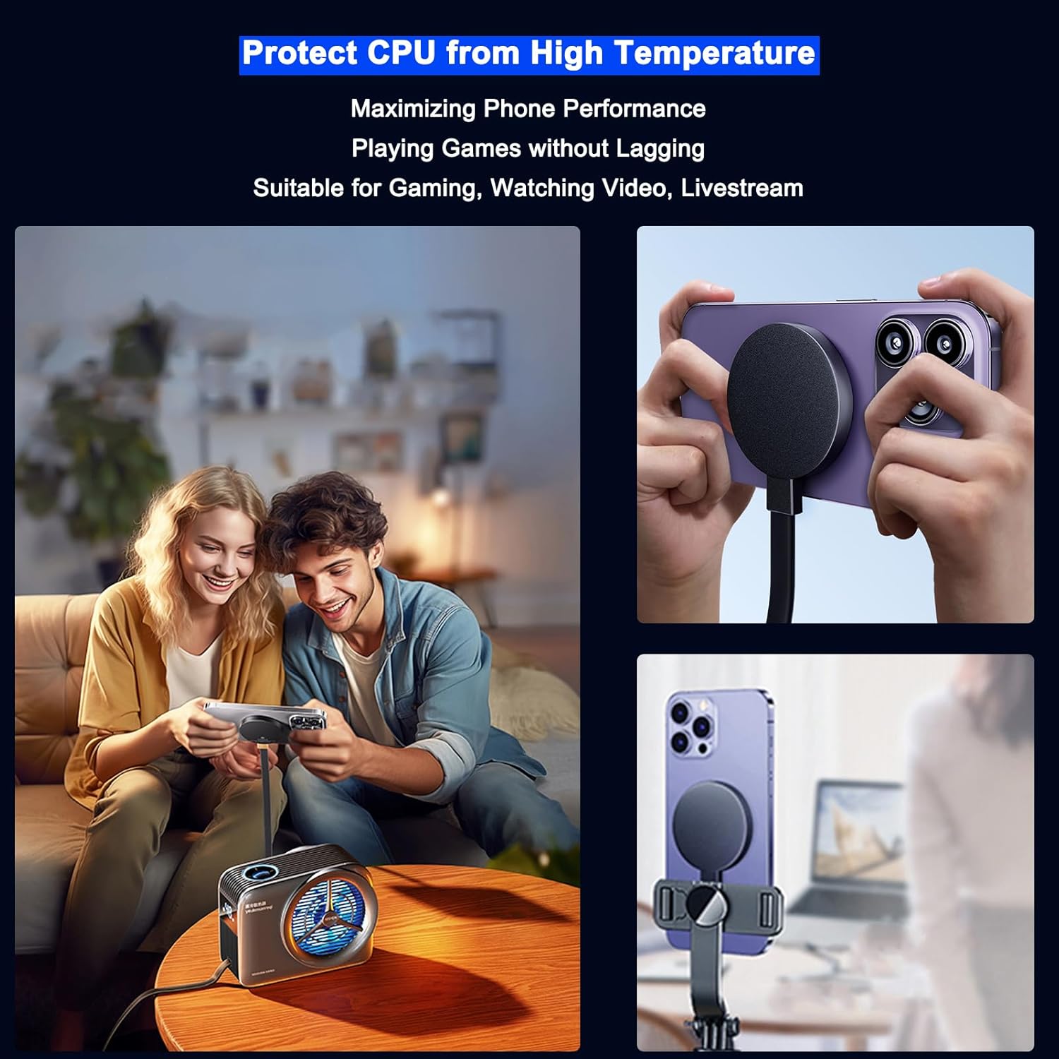Phone Cooler for Gaming, Live Streaming, 50W Magnetic Cell Phone Cooler with Low Noise Liquid Cooling Radiator for iPhone MagSafe Series/Android/iPad/Tablet, with RGB Cooling Fan (Gray) - Image 6