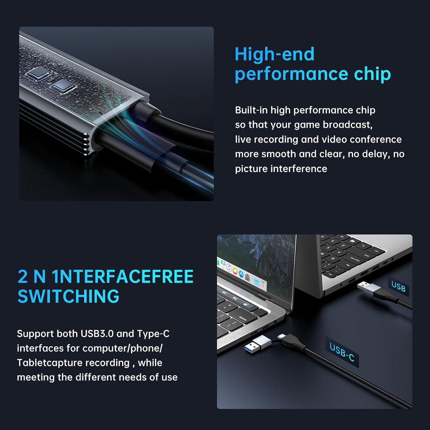 XIIXMASK USB 3.0 Video Capture Card with 100W PD - HDMI to USB/USB-C Capture Card 1440P 30fps & 1080P 60fps Video Capture Device for Streaming, Game Recording, Compatible for Quest 3, Switch, PS4/PS5 - Image 6
