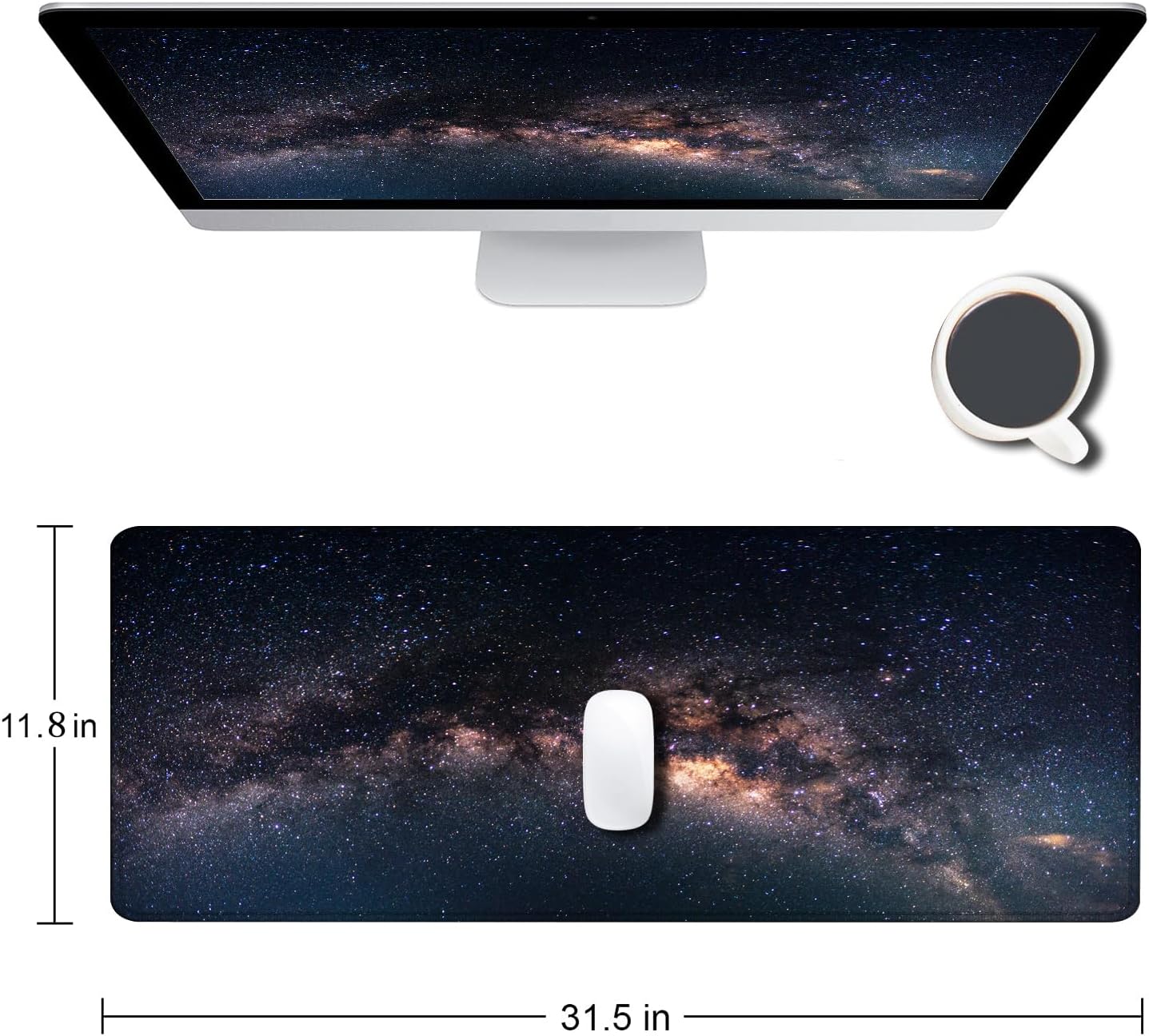Large Gaming Mouse Pad with Stitched Edges, Galaxy Desk Mat, Extended XL Keyboard Pad, Non-Slip Rubber Base Desk Pad for Keyboard and Mouse, 31.5X11.8 inch - Image 2