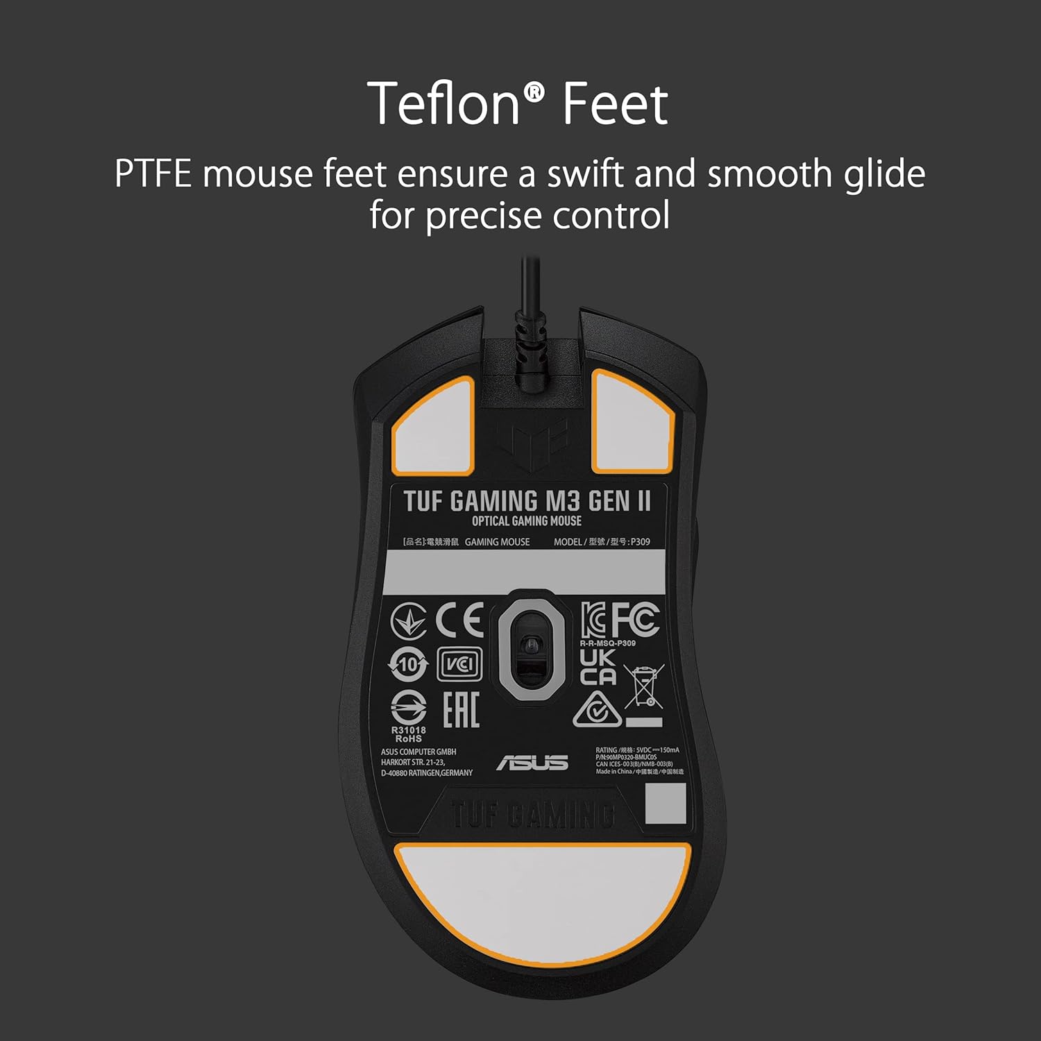 ASUS TUF Gaming M3 Gen II Wired USB Gaming Mouse – Right-Handed Ergonomic, 59g Lightweight, 8K DPI, IP56 dust & Water Resistance, Antibacterial Guard, 6 Programmable Buttons, PC/Mac Support - Black - Image 7