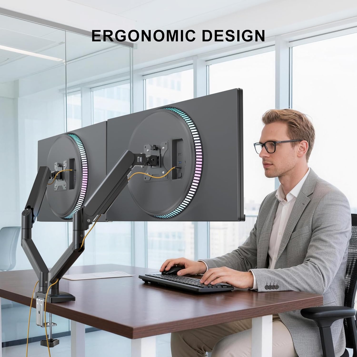 WALI Dual Monitor Stand for 13-32 inch Computer Screens, Dual Monitor Arms for 2 Monitors Holds up to 22 lbs, Height Adjustable Dual Monitors Mount, VESA 75x75/100x100mm (GSMP002N), Black - Image 9