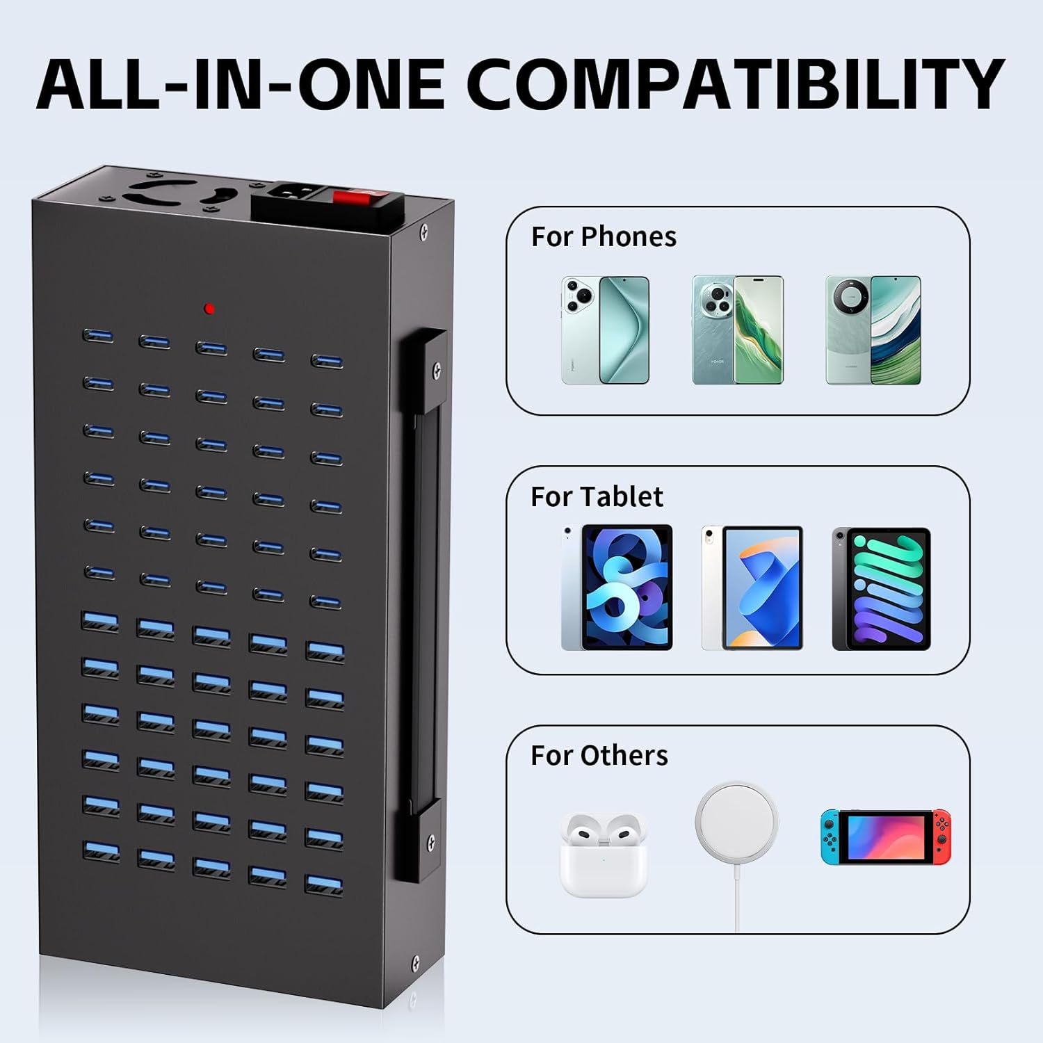 400W USB Charging Station, 60 Port USB C Charging Station for Multiple Device, Multi USB Desktop Charger Station with Smart IC Protection, Suitable for Home, Office, Hotels, Schools - Image 5