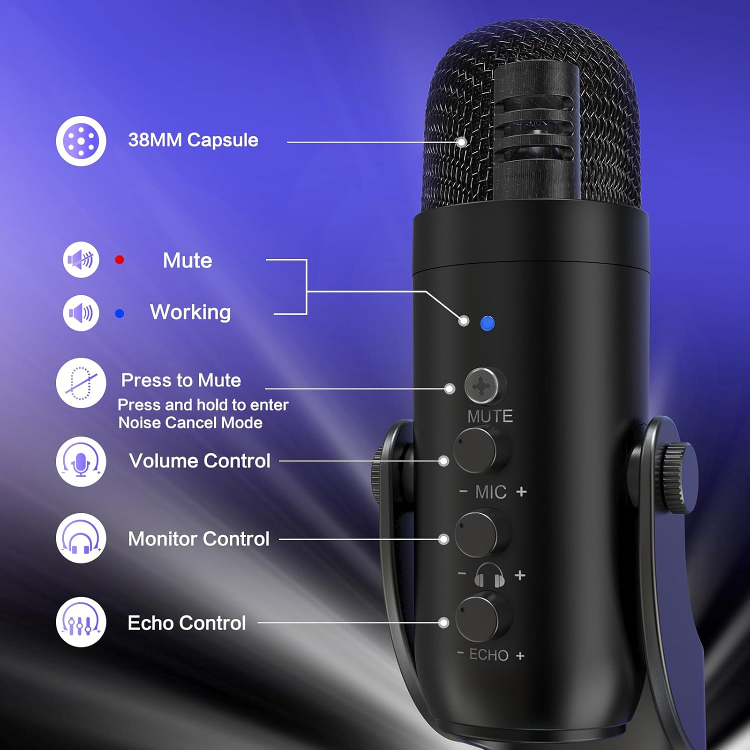 ZealSound Podcast Microphone for PC, Noise Cancellation USB Mic with Gain, Volume Adjustment & Mute Button, Monitoring & Echo, for YouTube, TikTok, Podcasting, Streaming, iPhone, iPad, Android, Mac - Image 6