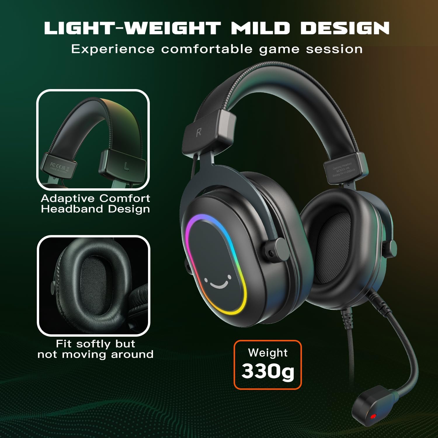 FIFINE Gaming Headset for PC-Wired Headphones with Microphone-7.1 Surround Sound Computer USB Headset for Laptop, Streaming Headphones on PS4/PS5, with EQ Mode, RGB, Soft Ear Pads - AmpliGame H6 - Image 8