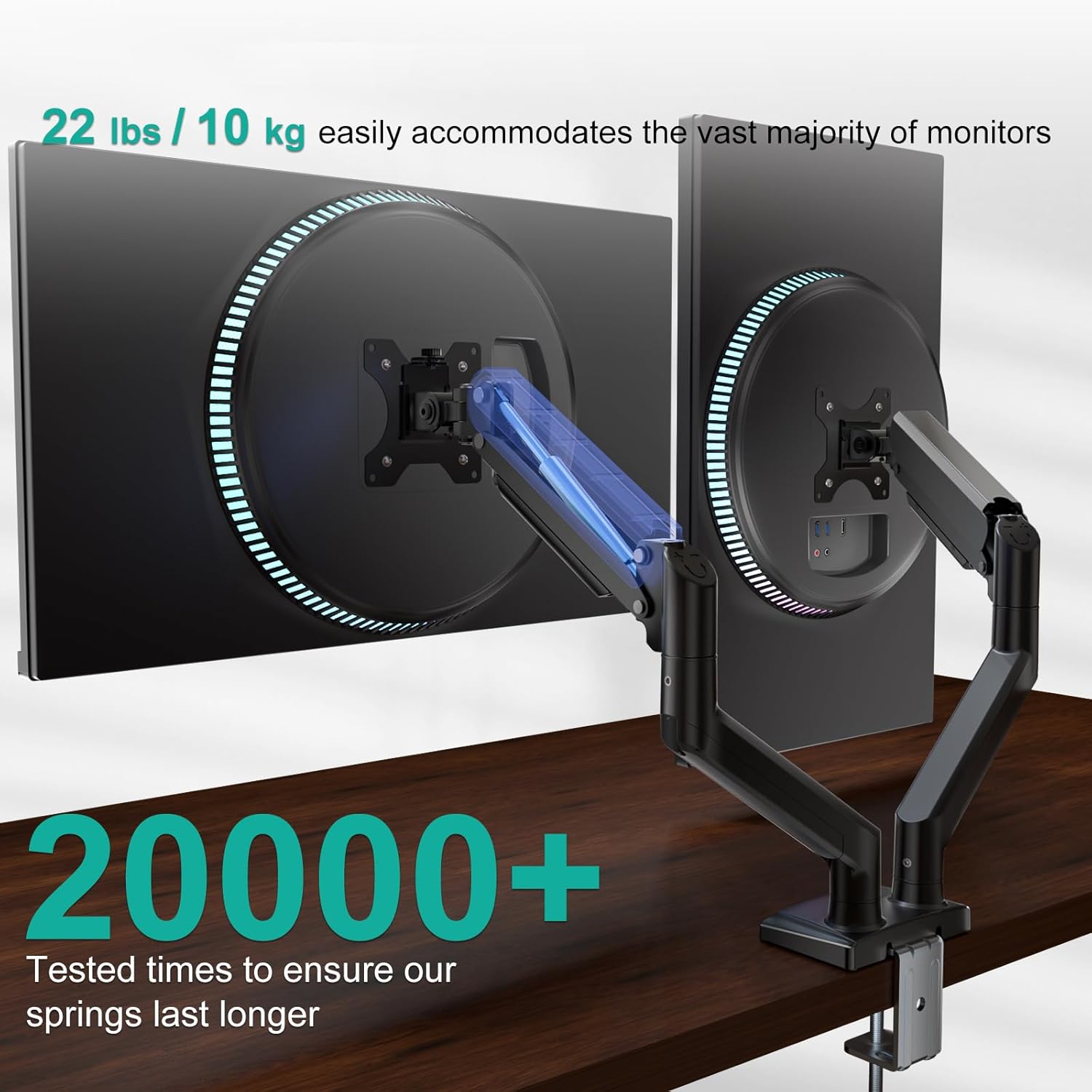 WALI Dual Monitor Stand for 13-32 inch Computer Screens, Dual Monitor Arms for 2 Monitors Holds up to 22 lbs, Height Adjustable Dual Monitors Mount, VESA 75x75/100x100mm (GSMP002N), Black - Image 5