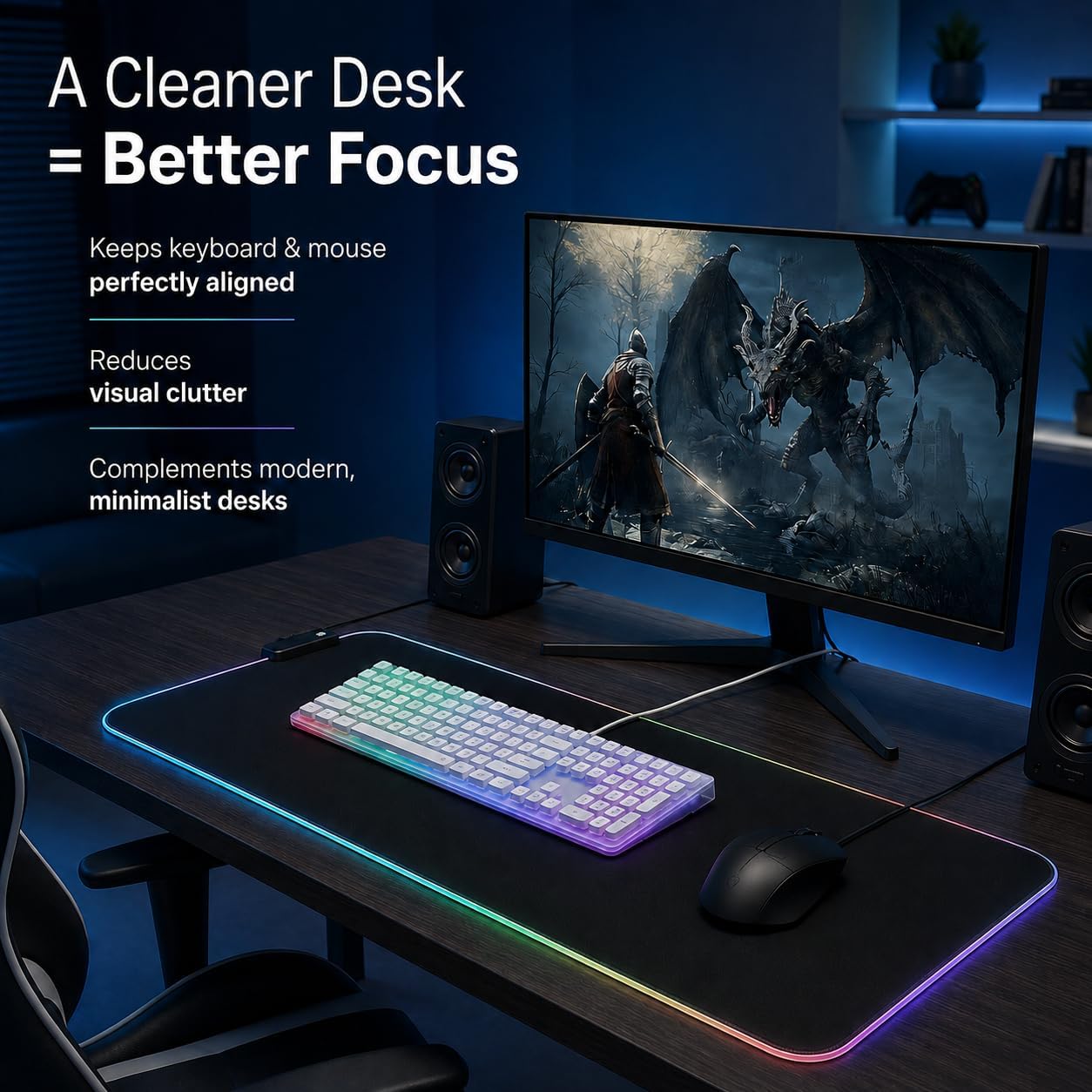 RGB Gaming Mouse Pad, 31.5 × 11.8 Inch Large Mouse pad for Desk, 13 Light Modes, Non-Slip Rubber Base, Waterproof, for PC Laptop Office Gaming Use - Image 3