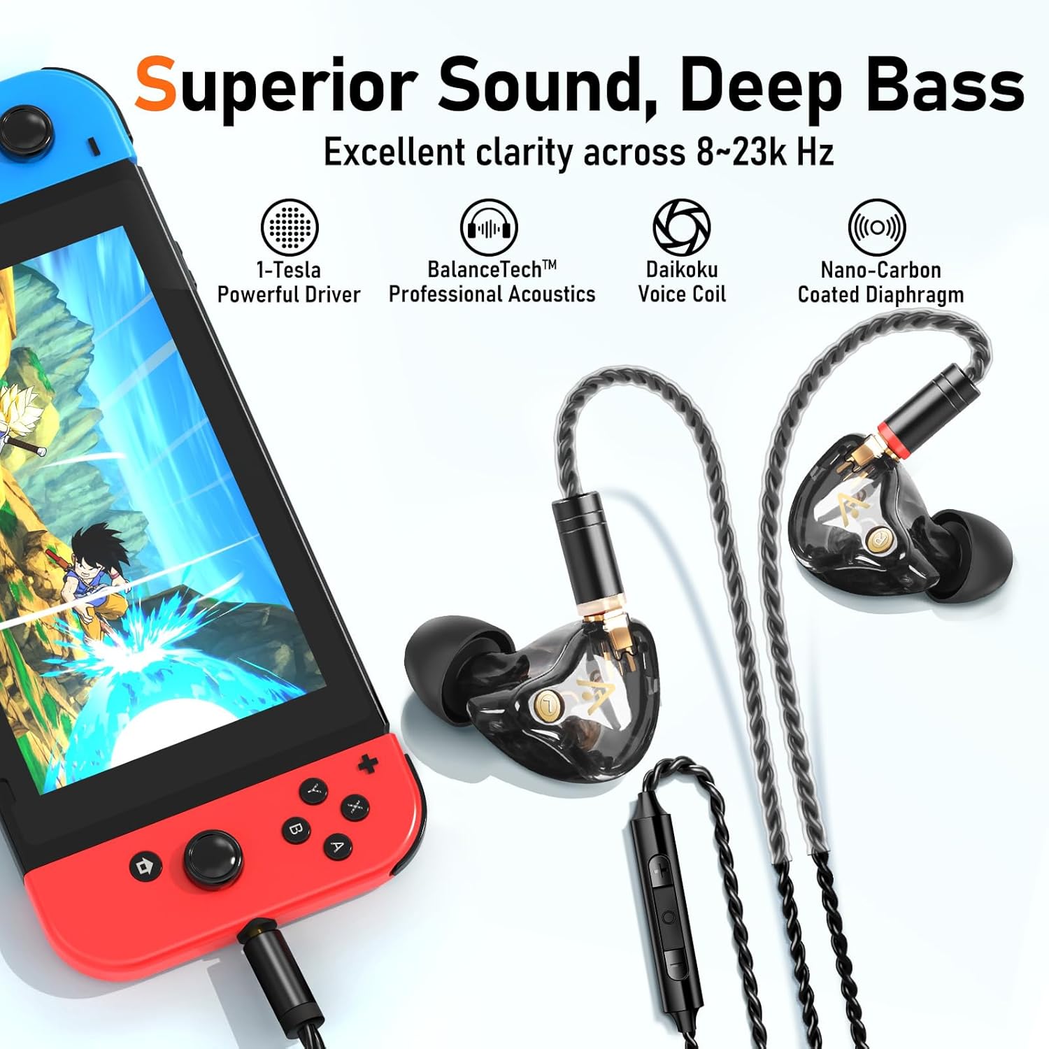 Vibes 202M Wired Earbuds - HiFi in Ear Monitor Headphones - Noise Isolating Ear Buds w/ Mic - Clear Sound, Deep Bass & Comfort-Fit Gaming Earphones - MMCX to 3.5mm & Silver Plated Cord, Carrying Case - Image 3