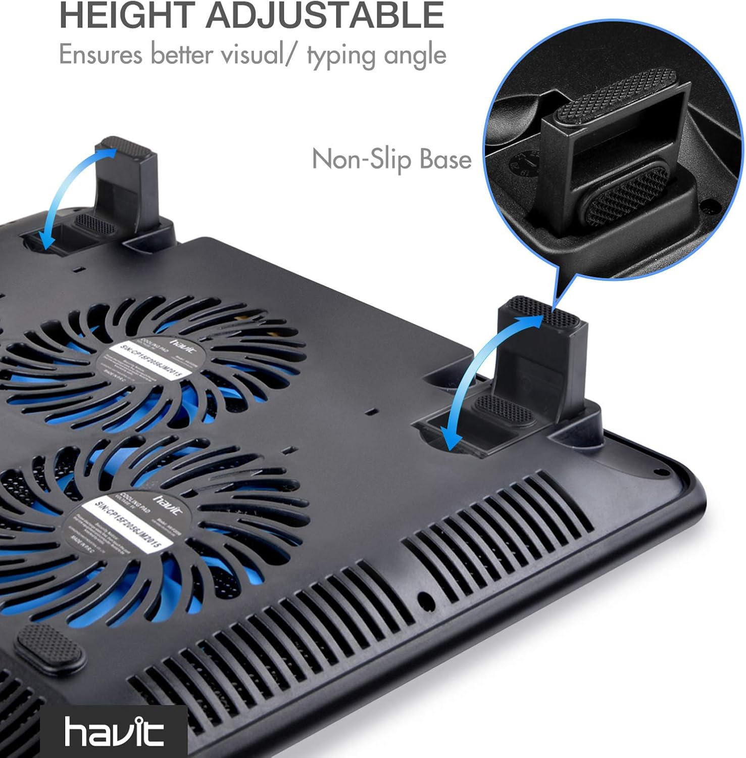 Havit HV-F2056 15.6-17 Inch Laptop Cooler Cooling Pad - Slim Portable USB Powered (3 Fans) (Blue) - Image 7