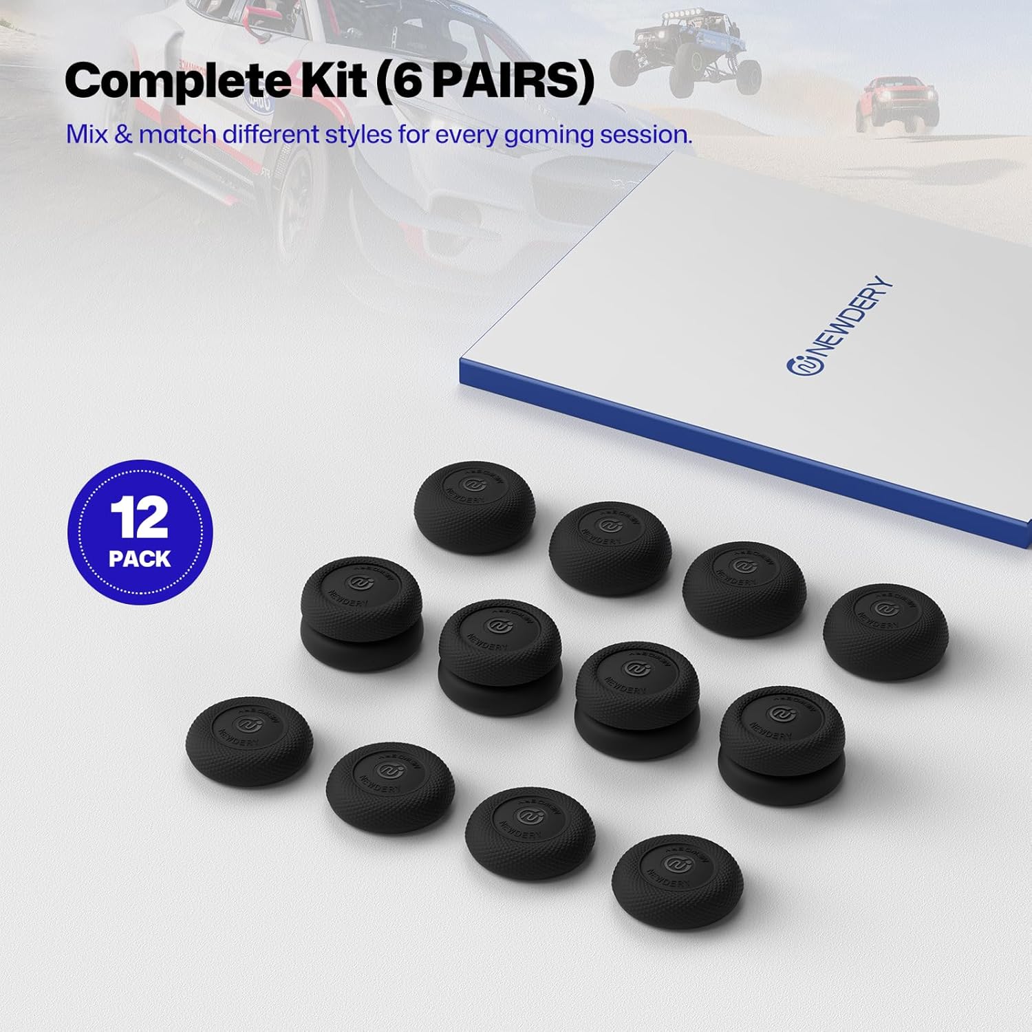 NEWDERY Thumb Grips for PS4/PS5 Controller, 3 Height Options (Low/Mid/High) for Precision & Control, Anti-Slip Silicone Joystick Caps for PlayStation 5/4 Controller, Switch 2 Pro Controller, 12-Pack - Image 8