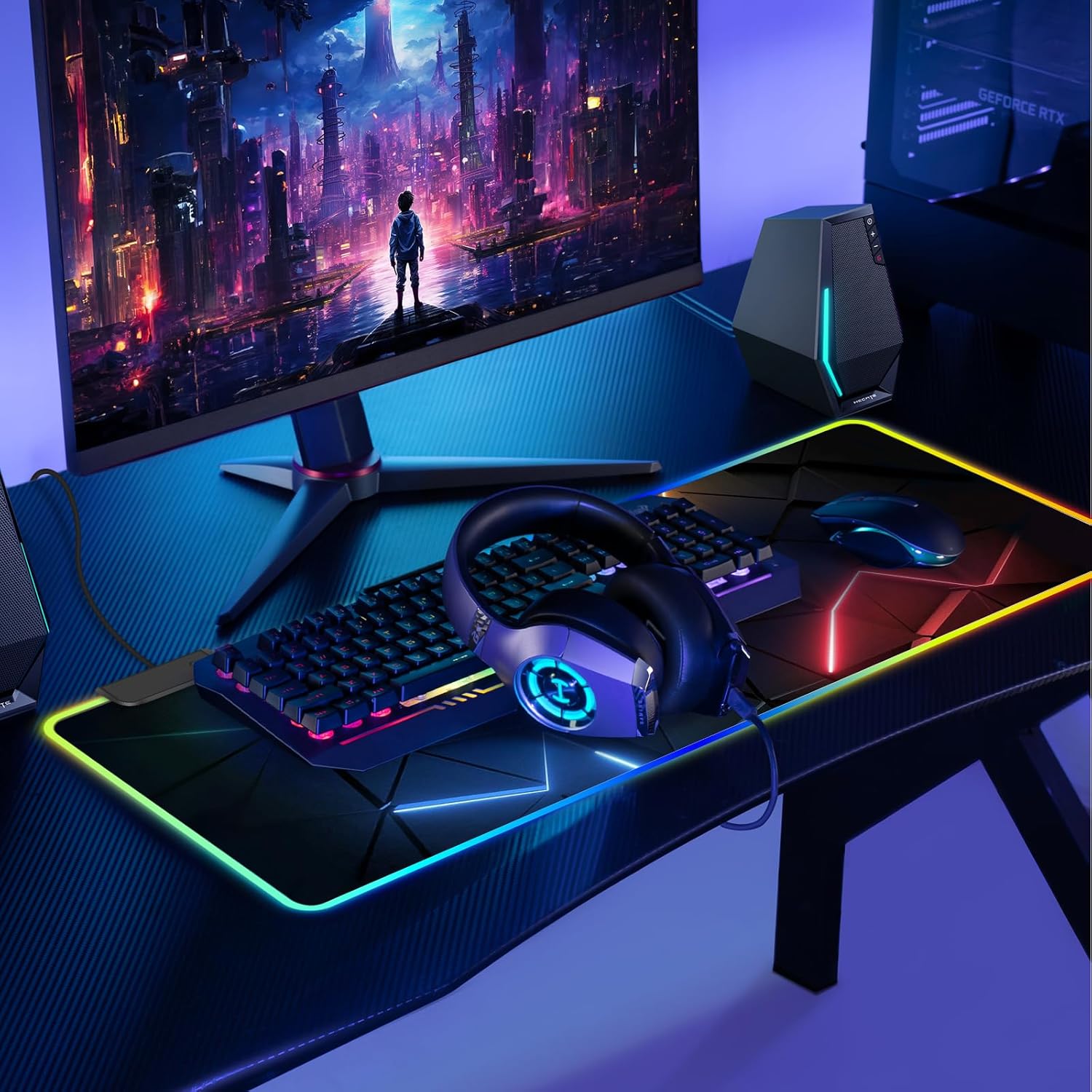 RGB Mouse Pad Desk Pad, Large Gaming Mousepad with LED Light 13 Light Modes Touch Control Extended Soft Computer Keyboard Mat Pad, Desk Mat with Non-Slip Rubber Base for MacBook & Laptop(31.5X11.8) - Image 2