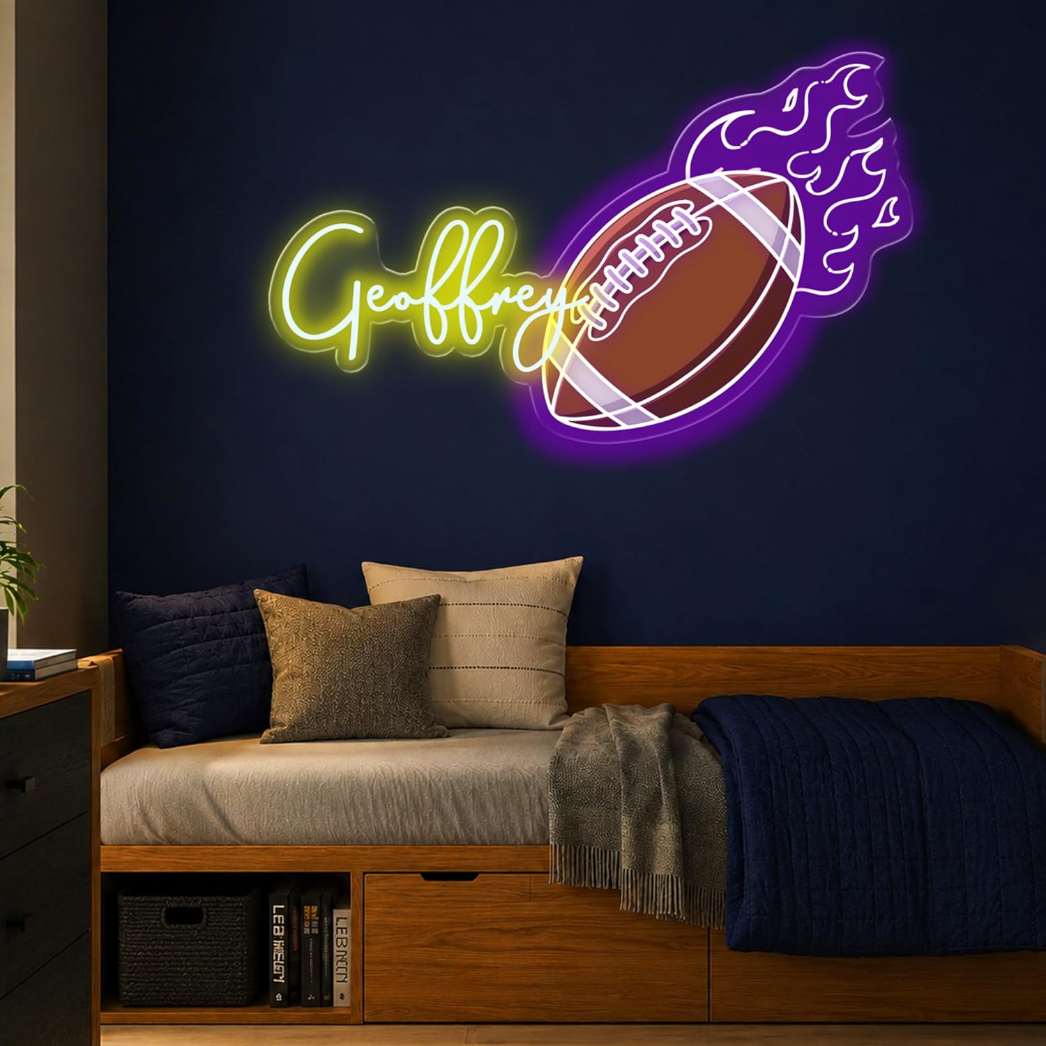 Custom American Football Neon Sign with Name, Personalized Football LED Sign for Boys Bedroom, Sports Room Decor, Game Room, Dorm, Man Cave, Club, USB Powered Acrylic Wall Decor (American Football 1) - Image 2