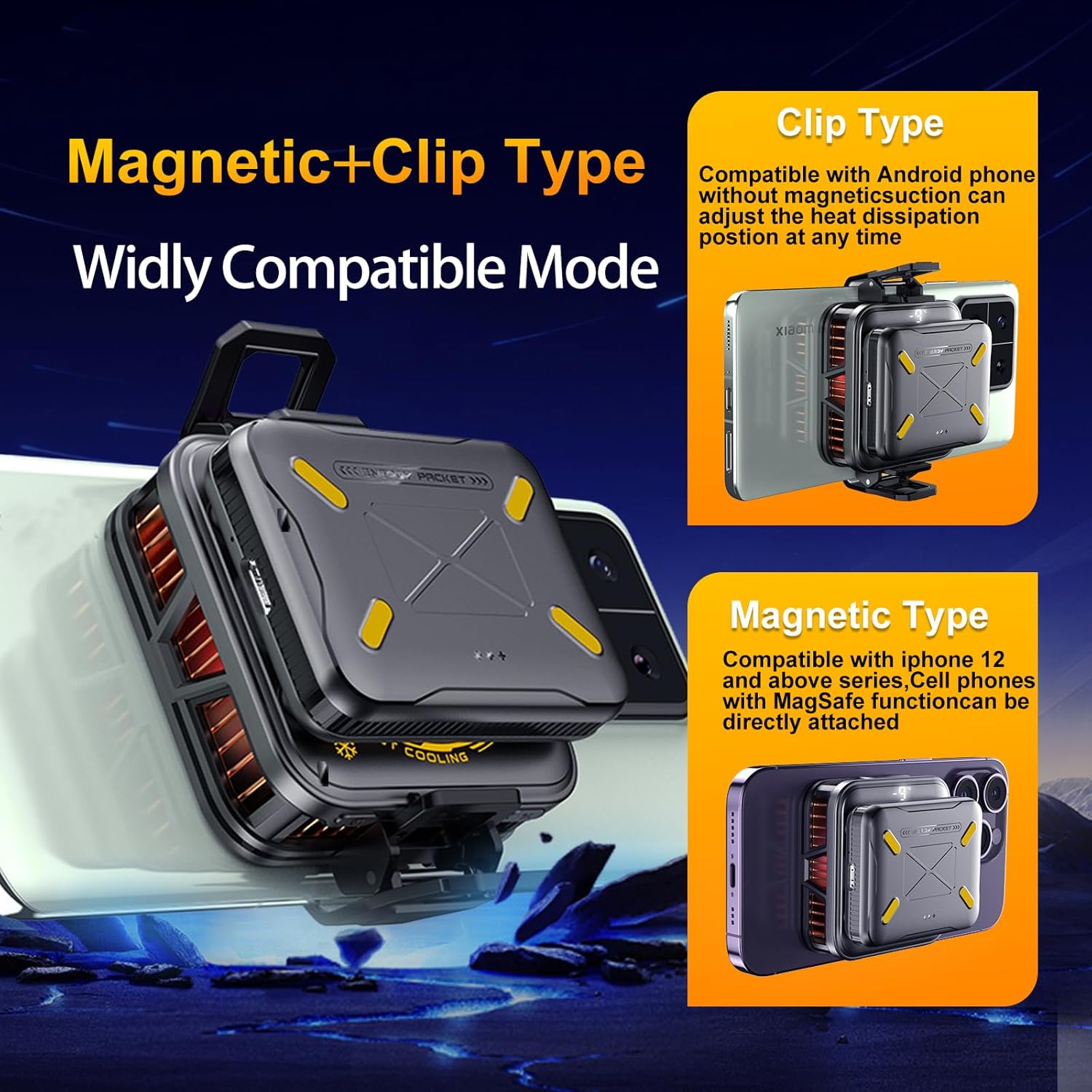 Magnetic Phone Cooler with Battery,Rechargeable Wireless Cooling Fan for iPhone/iPad,Phone Cooling Case Radiator Heatsink with RGB LED for iPhone MagSafe Series/Samsung/Android - Image 3