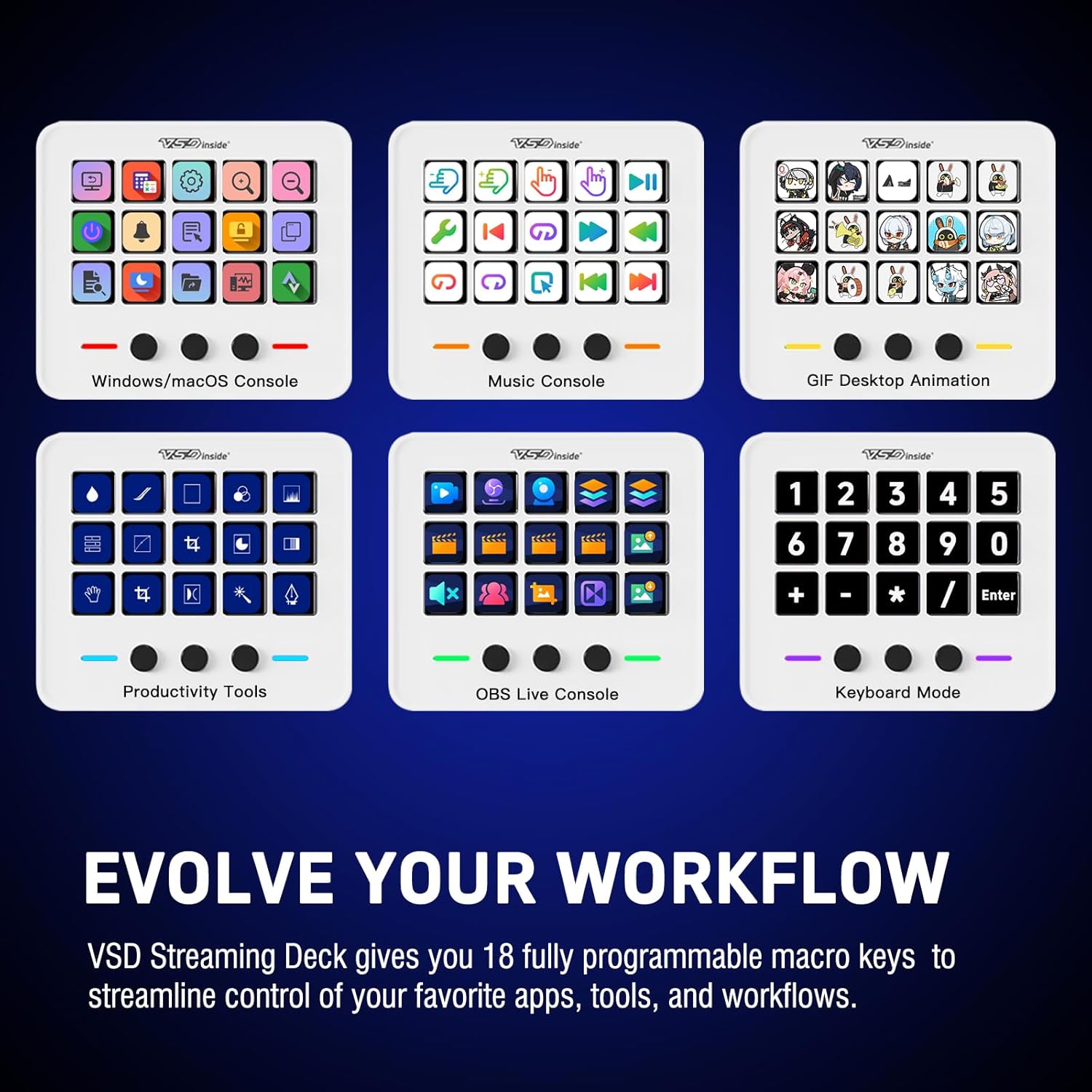Macro Keypad, Stream Controller Deck Gaming Streaming Shortcut Keyboard, 18 Programmable Keys Customizable Visual AI Pad USB Soundboard for OBS, YouTube, Desk Office Setup, Laptop, PC, Mac - Image 3