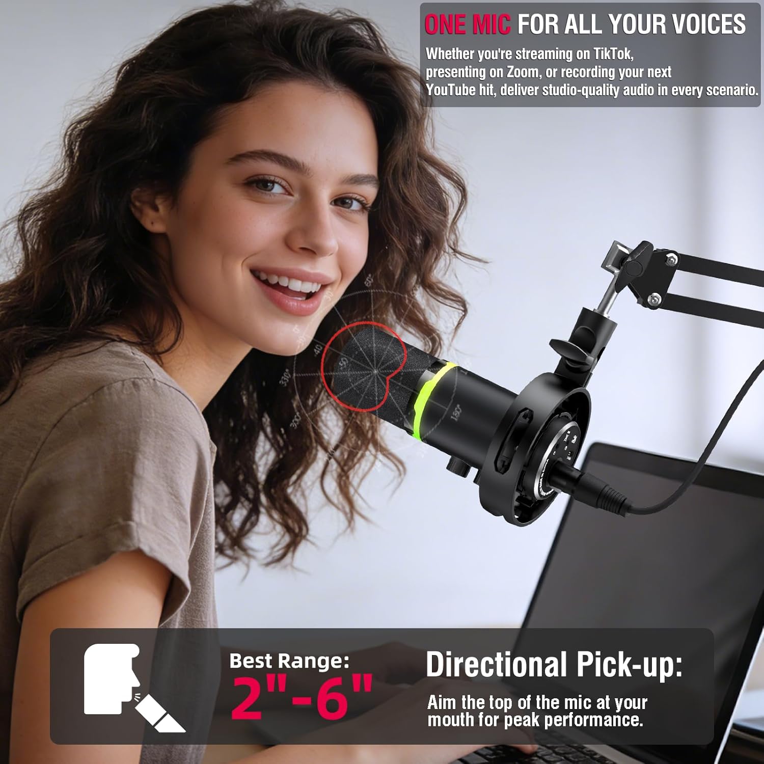 Gaming Microphone Kit for Streaming & Podcast, Dynamic RGB PC Mic with USB/XLR Cable, Boom Arm Stand, Mute Button, Headphone Jack, Ideal for Vocals, Voice-Over & Zoom Calls/Teams Meetings. - Image 6