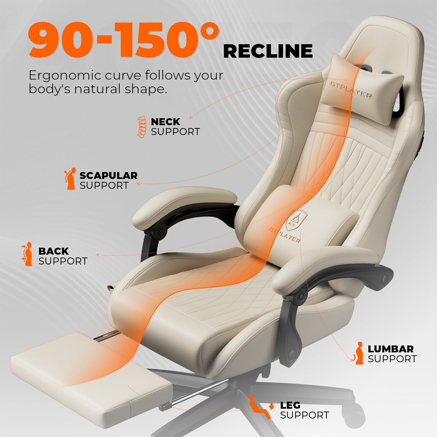 GTPLAYER ACE-PRO Music Gaming Chairs – Built-in Speakers, App Support & Bluetooth Control, Computer Game Chairs with Footrest for Adults, Ergonomic Reclining Silla, Linkage Armrest, Cream - Image 8