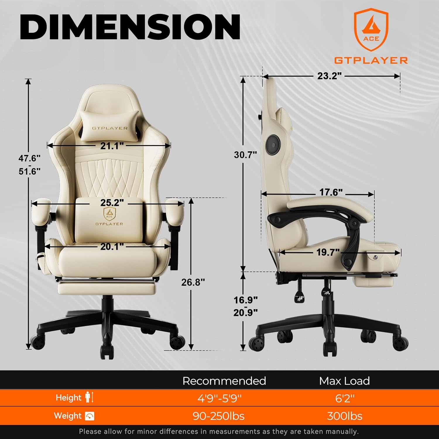GTPLAYER ACE-PRO Music Gaming Chairs – Built-in Speakers, App Support & Bluetooth Control, Computer Game Chairs with Footrest for Adults, Ergonomic Reclining Silla, Linkage Armrest, Cream - Image 3