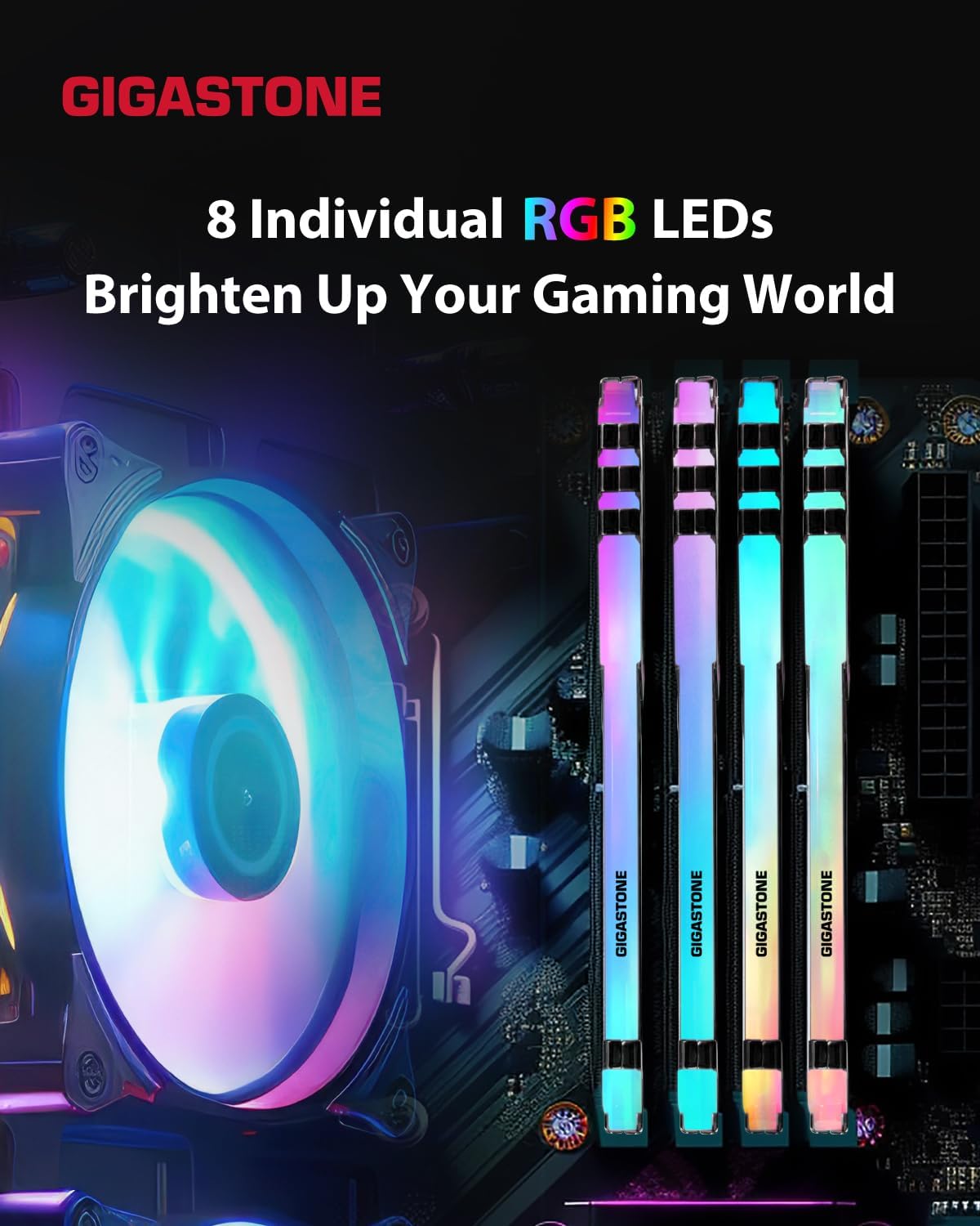 【RGB DDR4 RAM】GIGASTONE Game TURBO 32GB Kit (2x16GB)DDR4 3200MHz PC4-25600 CL16-18-18-40 Intel XMP 2.0 AMD Ryzen 1.35V UDIMM 288 Pin Unbuffered Non ECC High Performance Gaming Desktop Memory - Black - Image 3