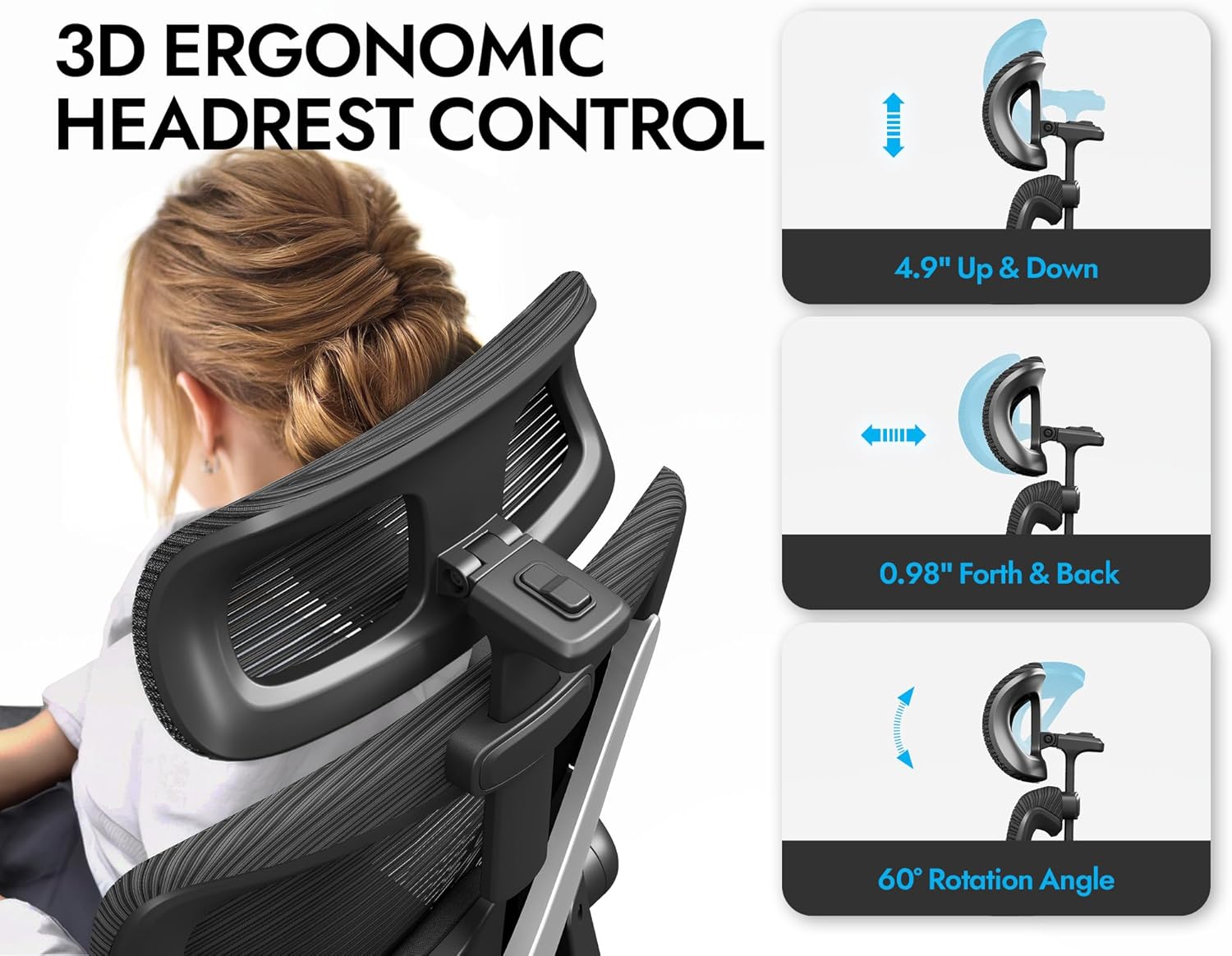 Ergalithic Ergonomic Office Chair - X-Shaped Computer Desk Chair Comfy, Gaming Chair, Office Chair with Lumbar Support, Mesh Office Chairs with Headrests, Desk Chair for Long Hours (Black Silver) - Image 5