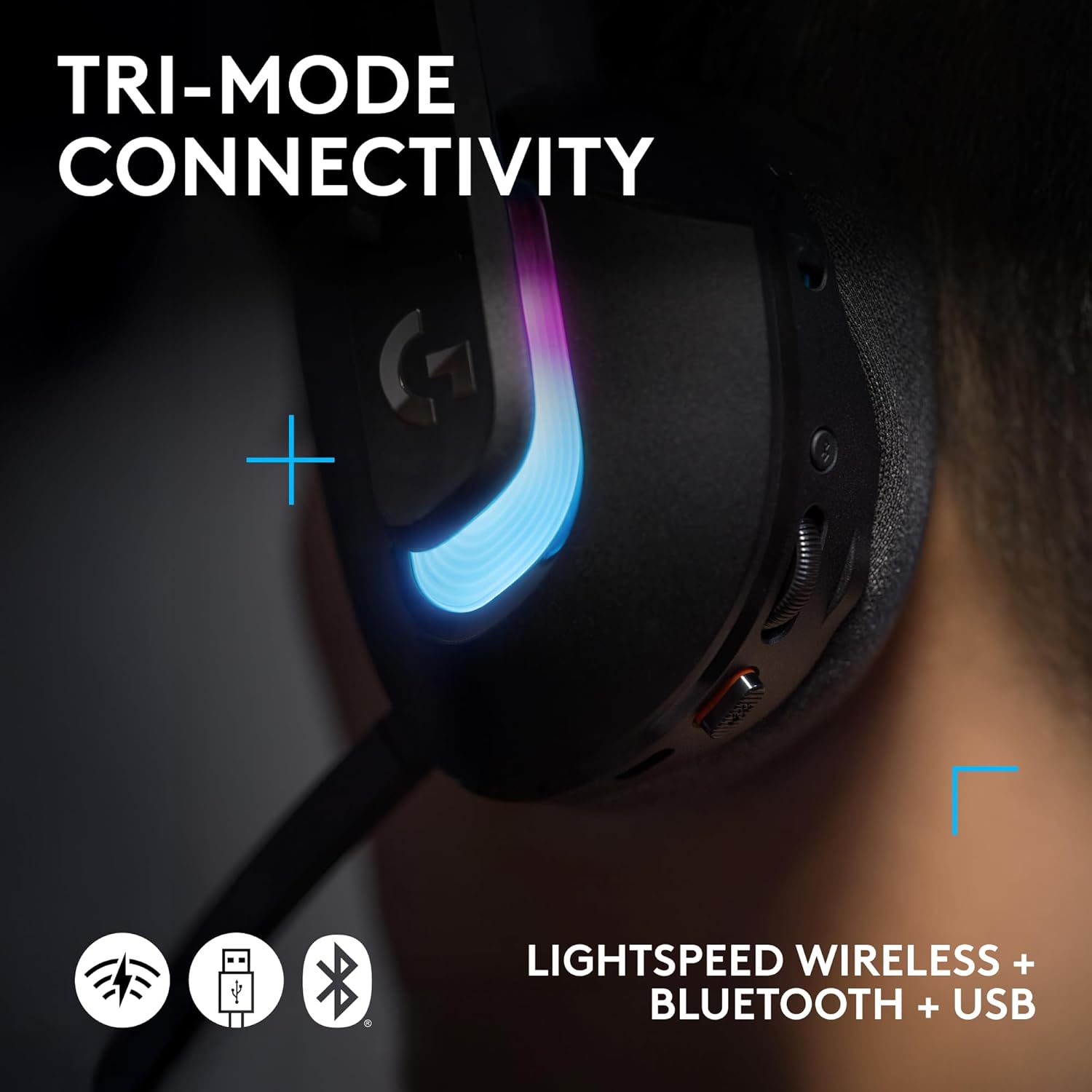 Logitech G522 Lightspeed Wireless Gaming Headset, Full-Band Mic, Advanced Audio, Tri-Connect (Lightspeed, Bluetooth, USB A to C), LIGHTSYNC RGB, for PC & Nintendo Switch/Switch 2 – Black - Image 5