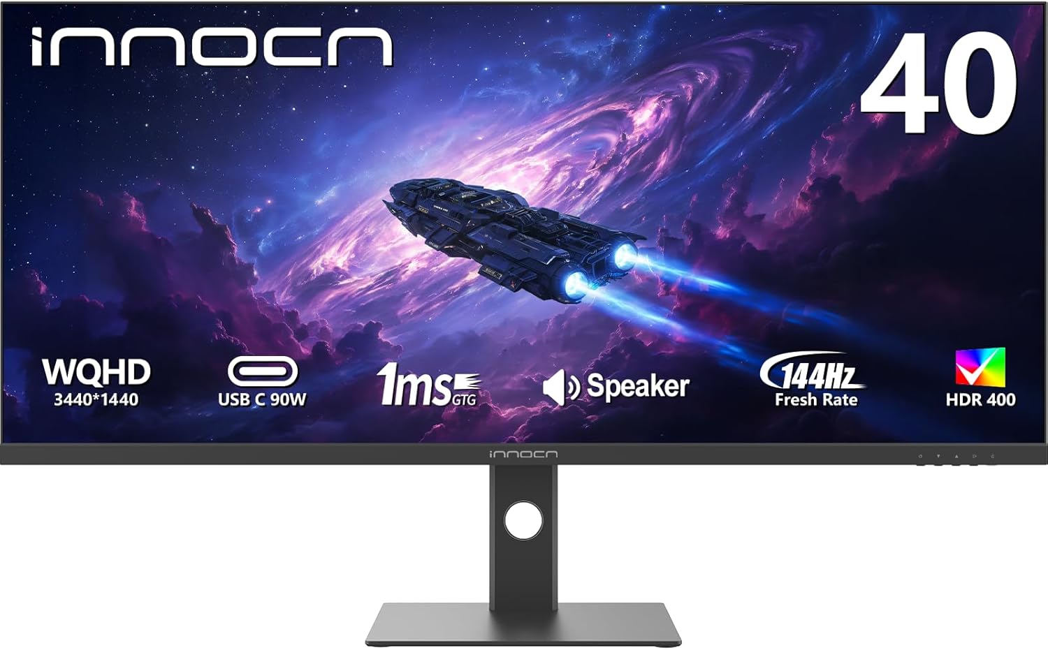 INNOCN 40" WQHD 3440 x 1440P 144Hz Ultrawide Monitor Gaming FreeSync HDR400 21:9 PC Computer IPS Screen Split PIP/PBP for Editing/Gaming, USB C 90W, HDMI, DP, Black
