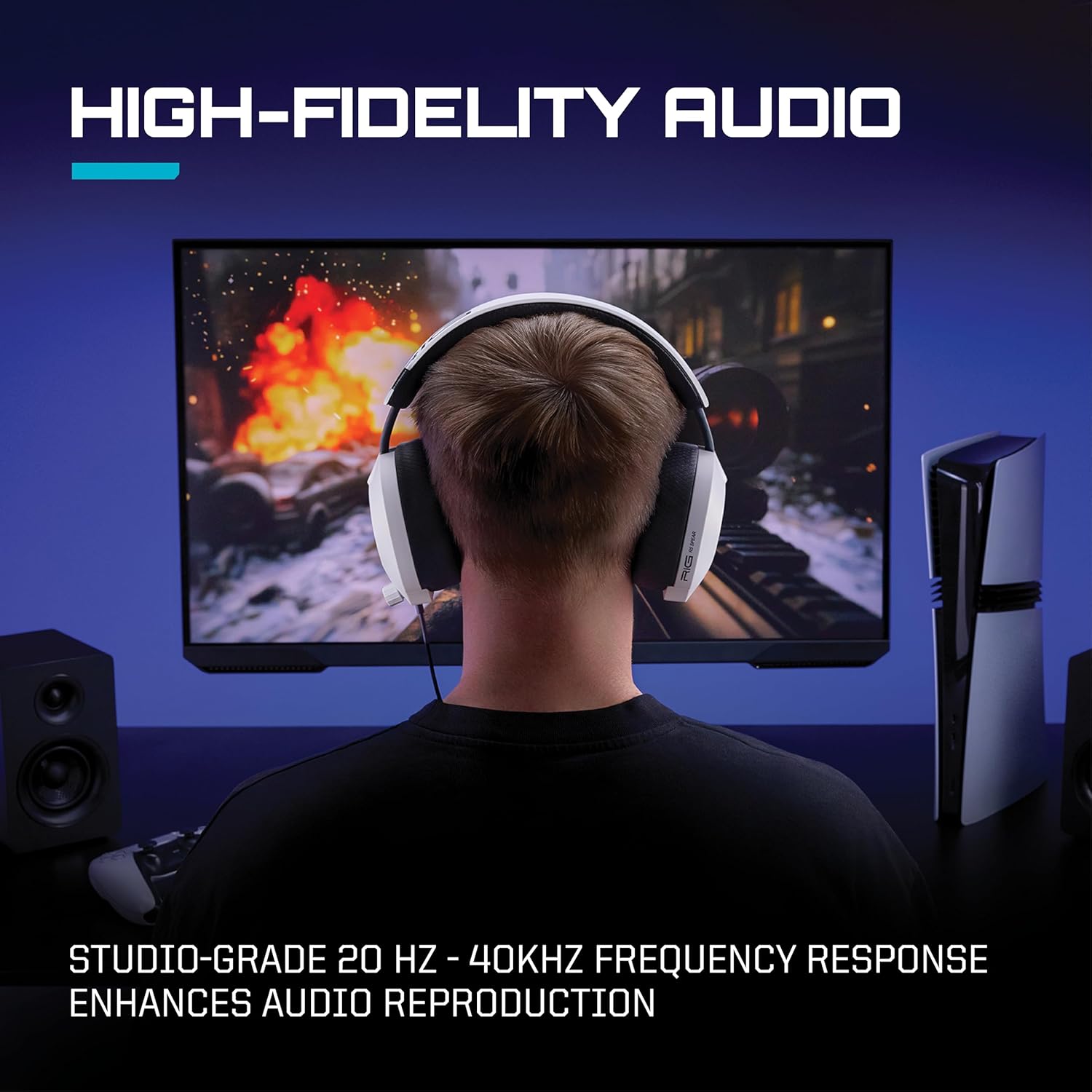 RIG R5 Spear PRO HS Wired Gaming Headset Officially Licensed for PlayStation, PS5, PS4, PC - 40mm Graphene Drivers, Tempest 3D Audio, Flip-to-Mute Mic, Memory Foam Cushions, 3.5mm -White - Image 6
