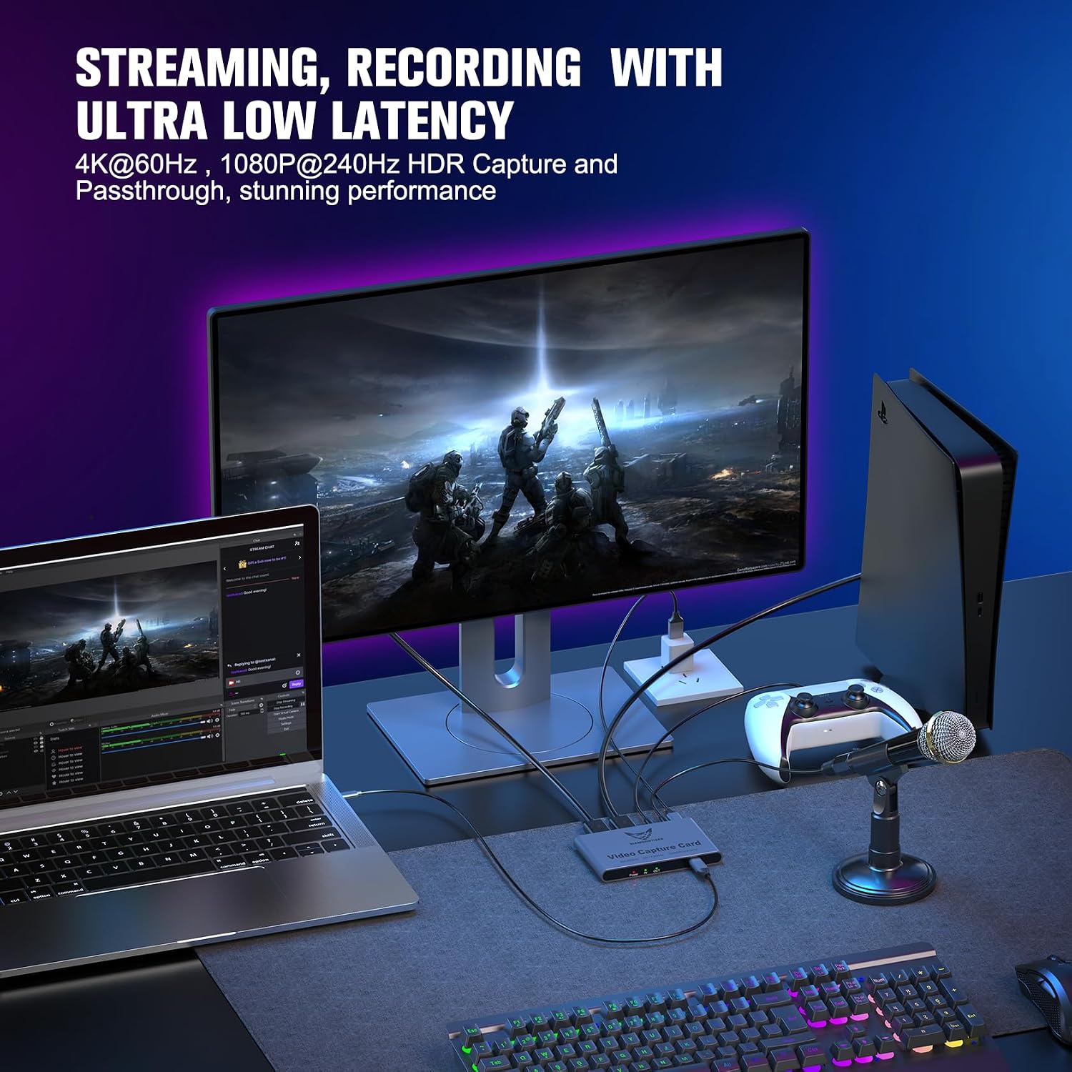 4K 60Hz Capture Card, 1080P 240Hz Gaming Video Capture Card with HDR VRR Passthrough, USB 3.2 Type-C Lag-Free Recorder for PS5, Xbox Series X/S, Nintendo Switch, PC, OBS, Twitch - Image 4