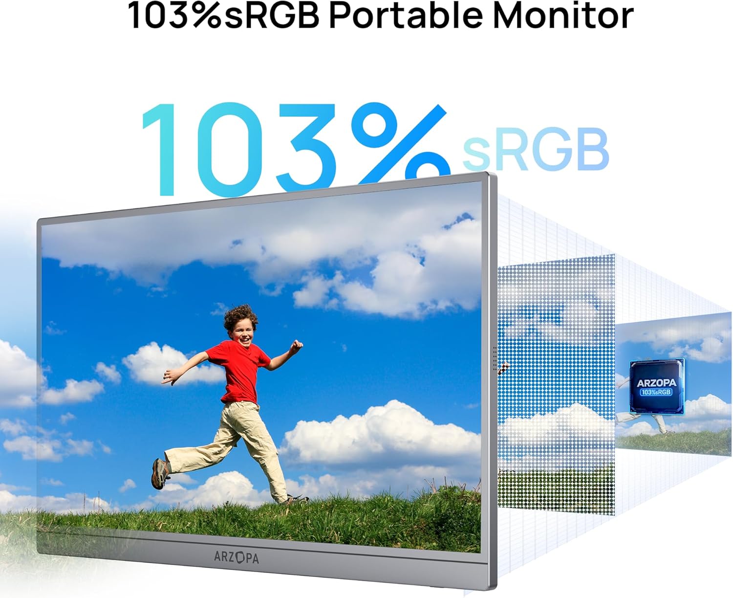 ARZOPA 17.3" Portable Monitor Gray, 1080P FHD 103% sRGB IPS Gaming Monitor Laptop Monitor with Built-in Kickstand HDMI USB C External Screen for PC Mac Phone Xbox PS5 - Z1C Plus - Image 3