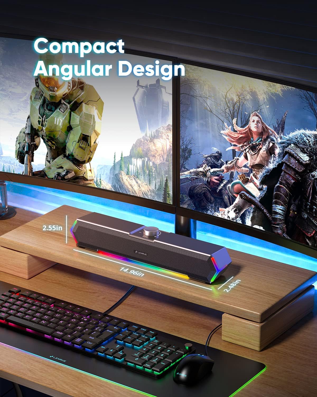 LENRUE G11 Computer Speakers for Desktop, Touch Lights PC Speakers with Surge Clear Sound, USB C/USB Powered, AUX Audio for Computer Desktop PC Laptop Desk - Image 4