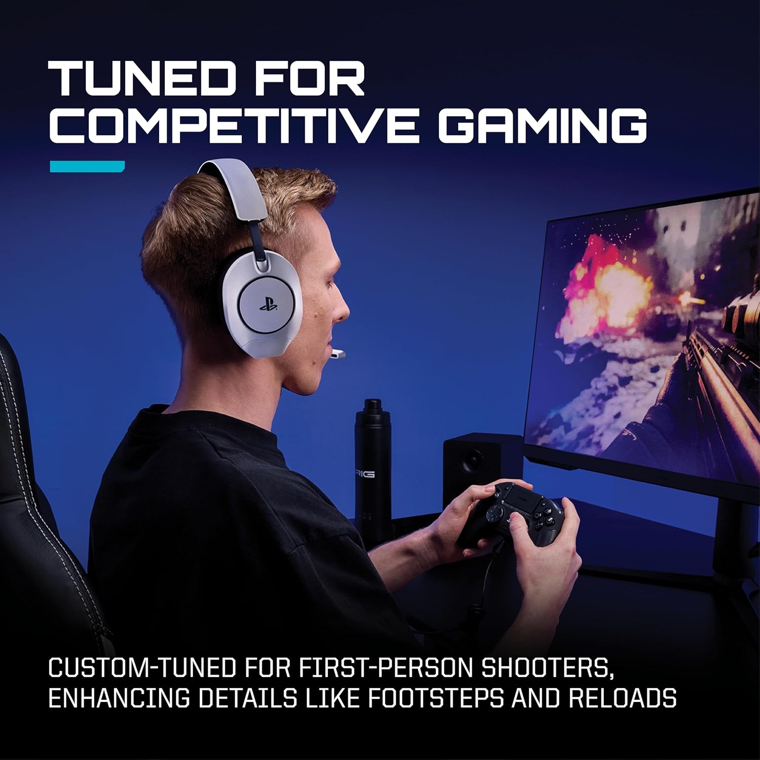 RIG R5 Spear PRO HS Wired Gaming Headset Officially Licensed for PlayStation, PS5, PS4, PC - 40mm Graphene Drivers, Tempest 3D Audio, Flip-to-Mute Mic, Memory Foam Cushions, 3.5mm -White - Image 4
