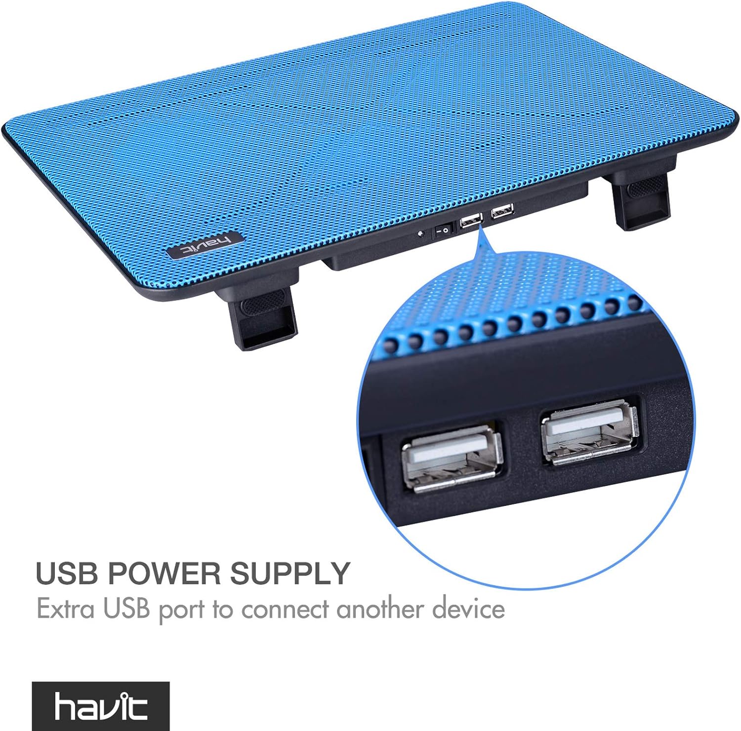 Havit HV-F2056 15.6-17 Inch Laptop Cooler Cooling Pad - Slim Portable USB Powered (3 Fans) (Blue) - Image 6