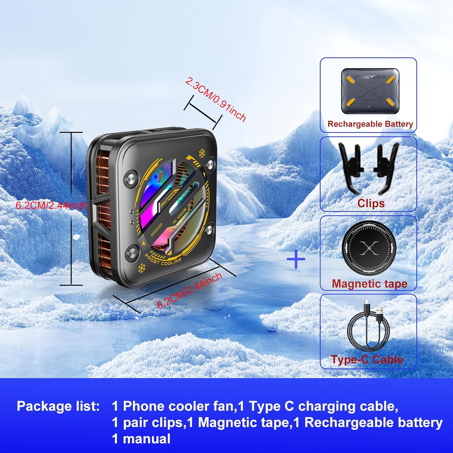 Magnetic Phone Cooler with Battery,Rechargeable Wireless Cooling Fan for iPhone/iPad,Phone Cooling Case Radiator Heatsink with RGB LED for iPhone MagSafe Series/Samsung/Android - Image 5